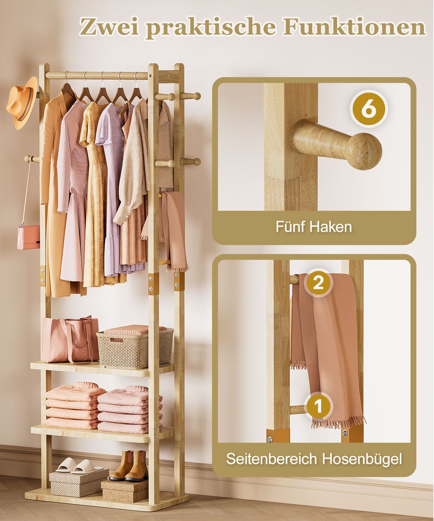 Yorbay Kleiderständer Garderobenständer aus Massivholz mit Ablagebrettern & günstig online kaufen