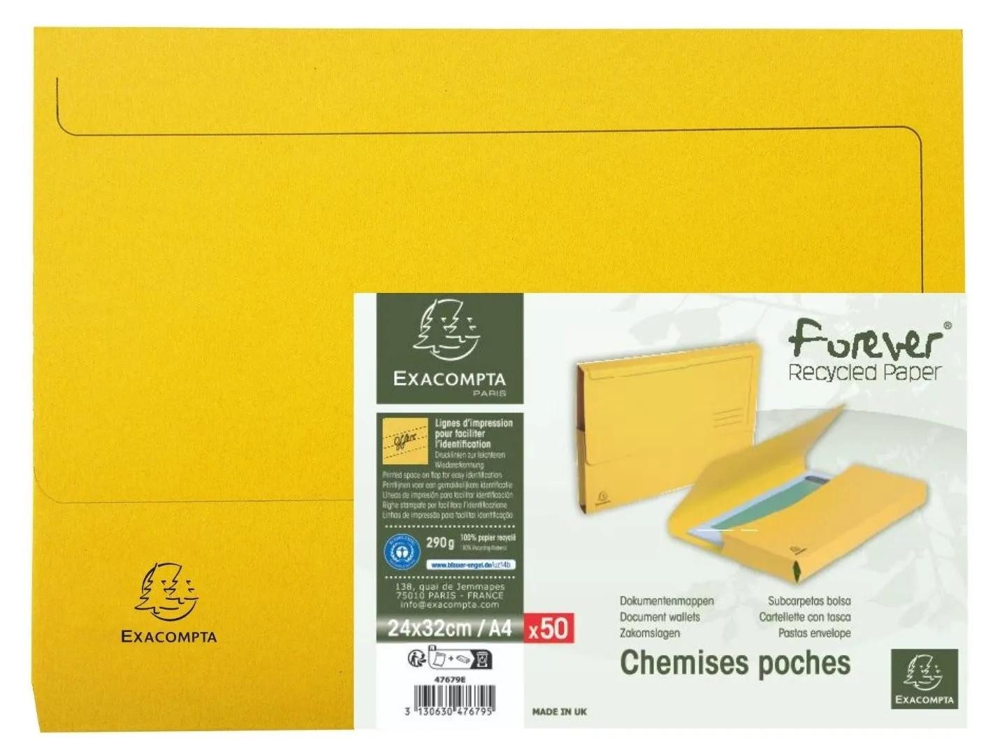 EXACOMPTA Dokumententasche 50er Aktenmappe Verschlußkappe RC Karton 290g A4 Forever Gelb - 47679E, Document wallet