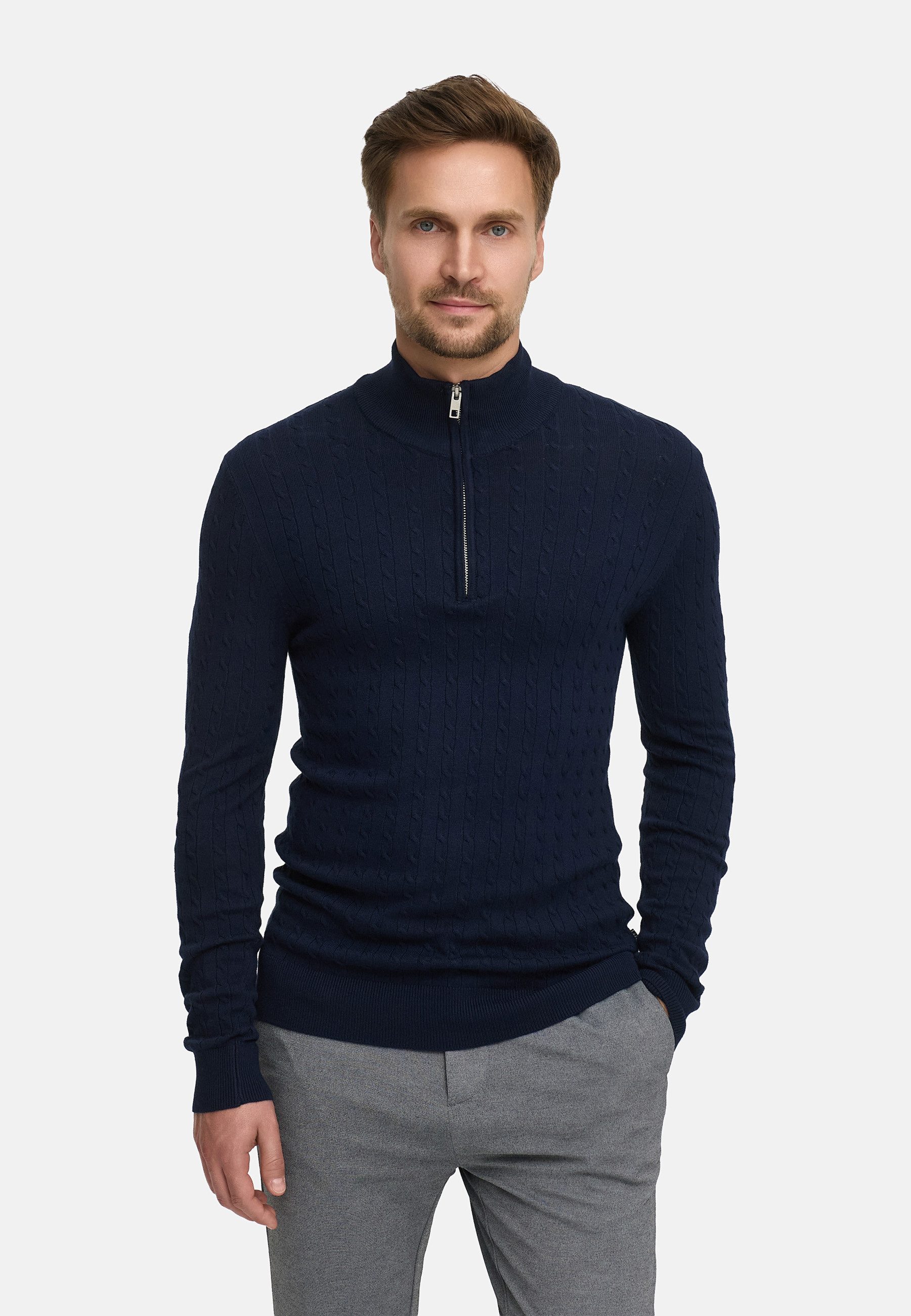 Jeff Strickpullover Herren JFCamden half Pullover Herrenpullover Strickpullover mit halbem Reißverschluss und Stehkragen