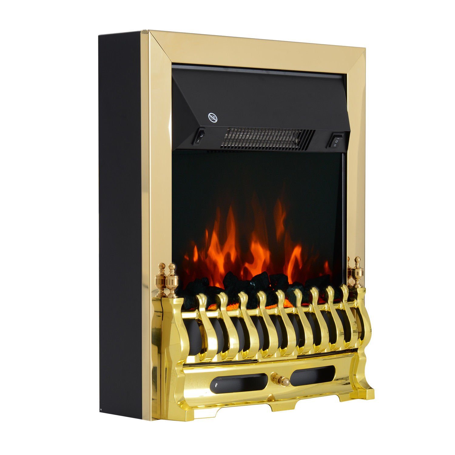 HOMCOM Elektrokamin Dekokamin mit Heizung, LED Flammeneffekt, elektrisch Kaminfeuer, Elektrokamin Kaminofen 1000,2000W Elektrischer Kamin Standkamin Gold