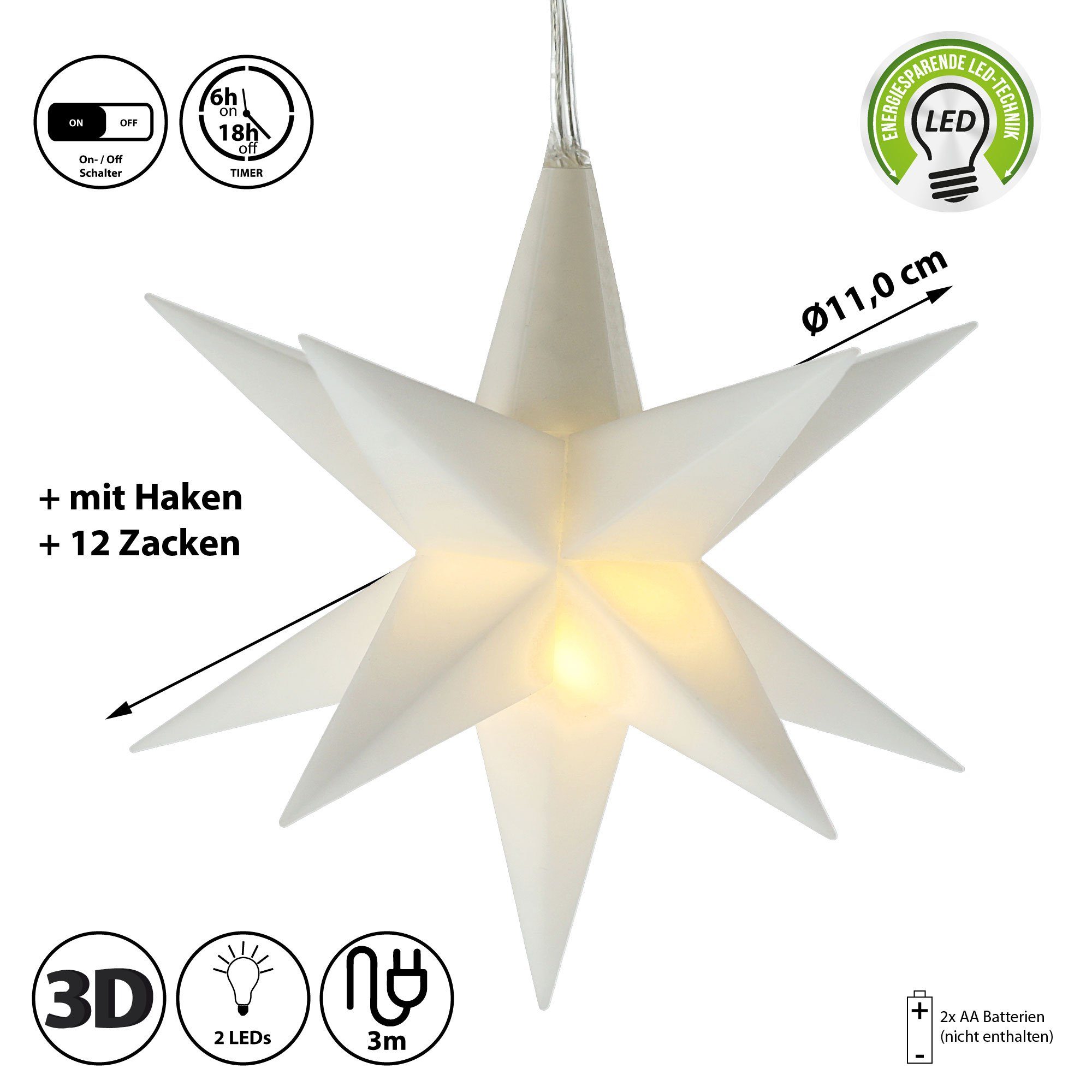 Dekostern Timer weiß Weihnachtsstern CEPEWA Weihnachten Leuchtstern 3D