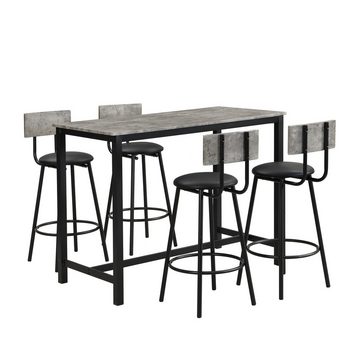 Powerwill Bartisch Esstisch- und Stuhlset, Bartisch- und Stuhlset, 1 Tisch und 4 Stühle (Loungesessel mit vier Metallbeinen, rechteckiger Esstisch), Grau + Schwarz