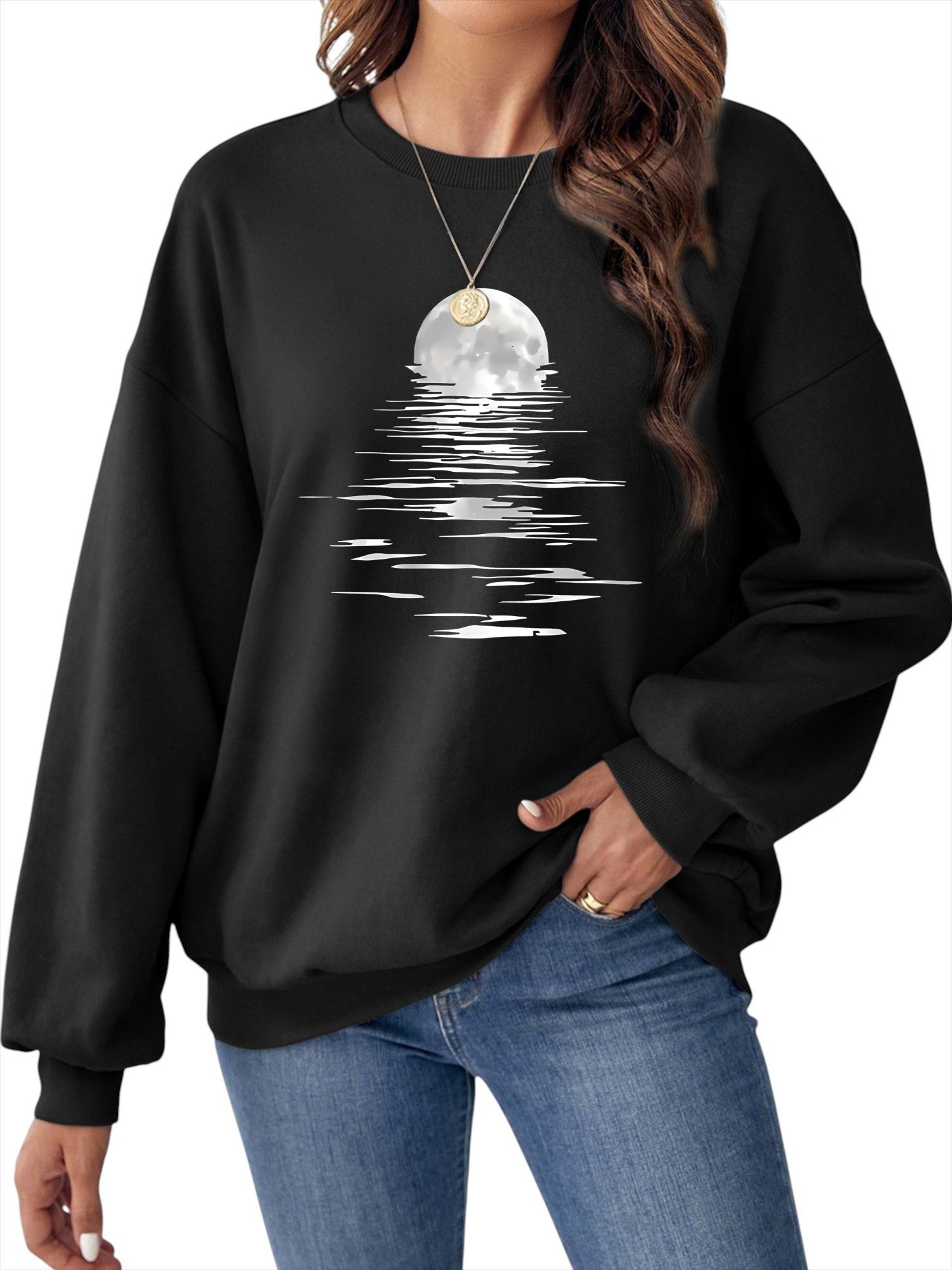 PYLIKE Sweatshirt Lockeres Damen Oversized Sweatshirt,Lässiger mit Dropped Shoulders Bequem für Herbst & Winter