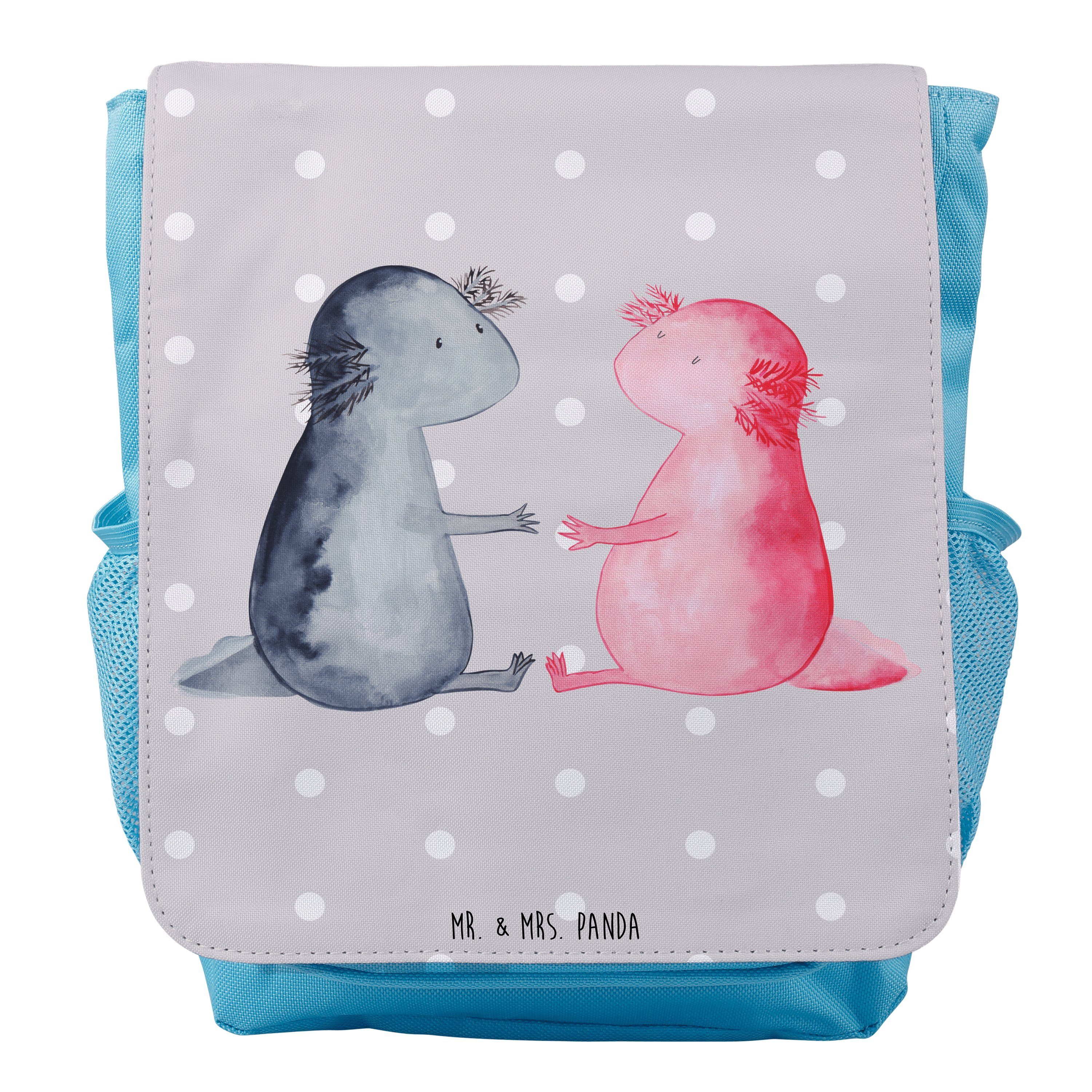 Mr. & Mrs. Panda Kinderrucksack Jungen Axolotl Liebe - Grau Pastell - Geschenk, Valentinstag, Lurch