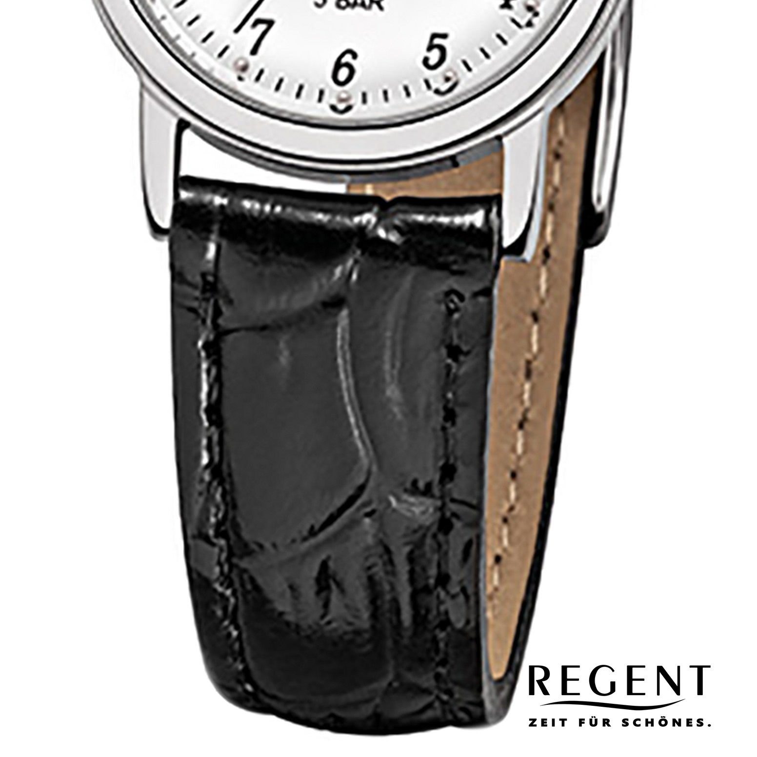 Regent schwarz 25mm), Regent Damen-Armbanduhr Armbanduhr Quarzuhr (ca. Analog, Lederarmband klein rund, Damen