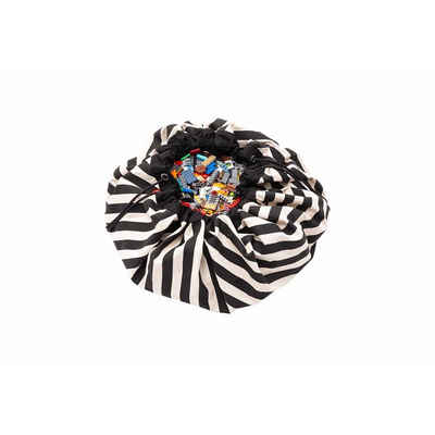 Play&Go Spielmatte Stripes Black Ø 140 cm, Aufbewahrungssack Spielteppich Spielzeugtasche Regenbogen Aufbewahrungsmatte Aufbewahrung