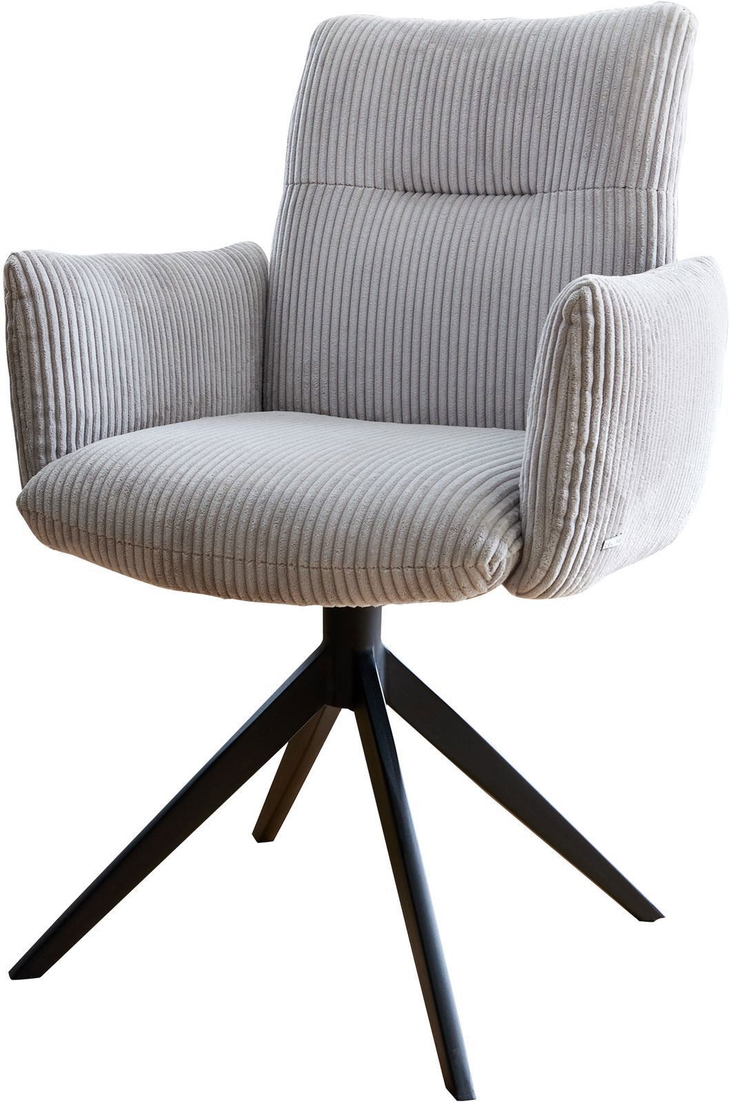 DELIFE Polsterstuhl Jova-Flex, mit Armlehnen Kreuzgestell breit Schwarz Cord Silbergrau 360° drehbar