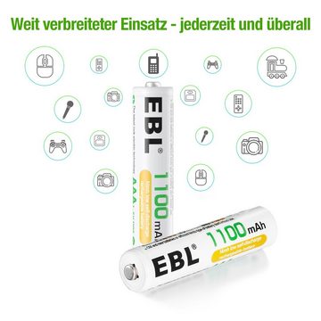 EBL 4 Stück AAA Batterien Micro NiMH Akku 1100 mAh,1.2 V Akku AAA (1,2 V)