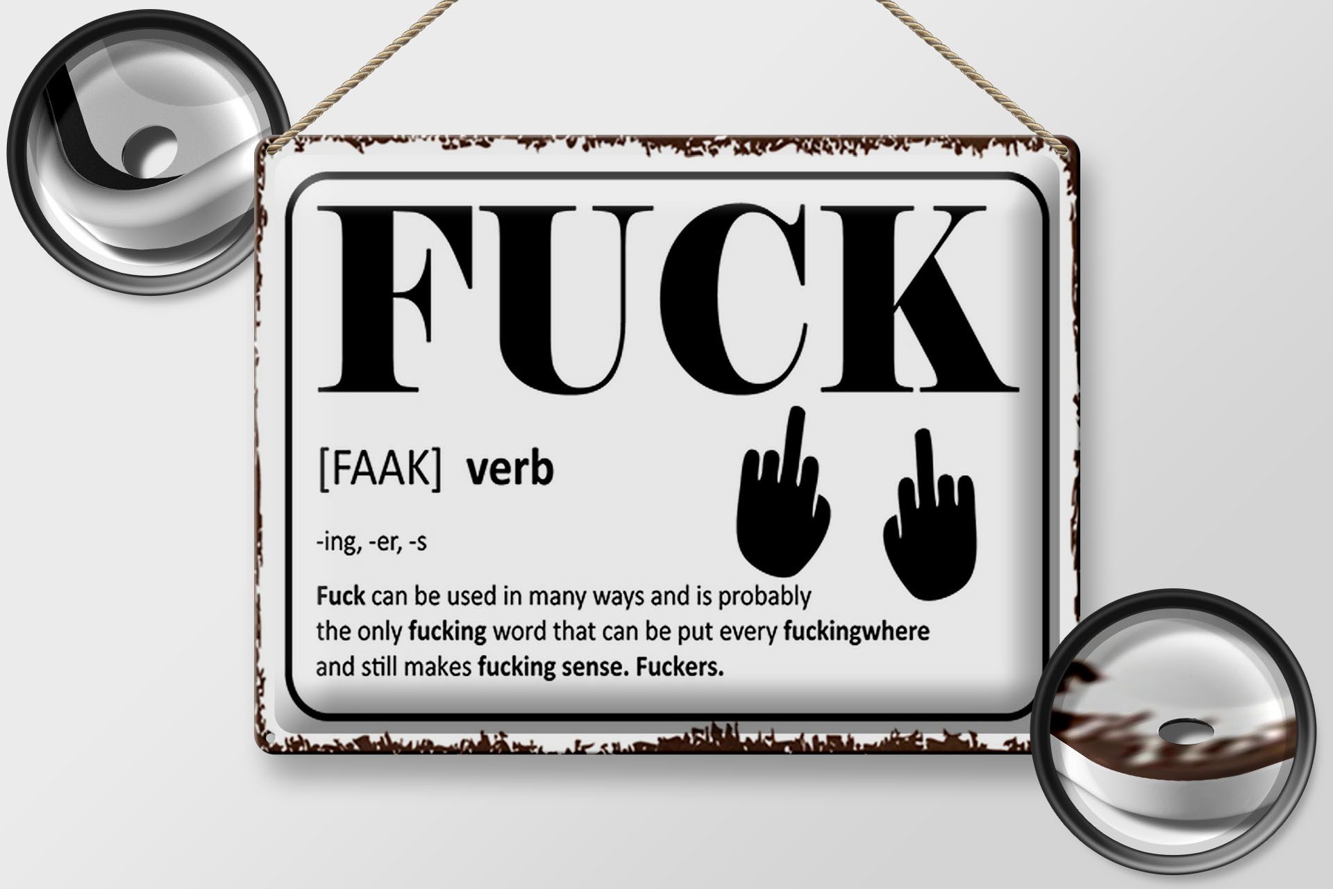 Femer GmbH Metallschild Spruch 40x30cm FUCK Verb can be used in many, (1 St), gewölbte Oberfläche, abgerundete Ecken, umgeschlagene Kanten