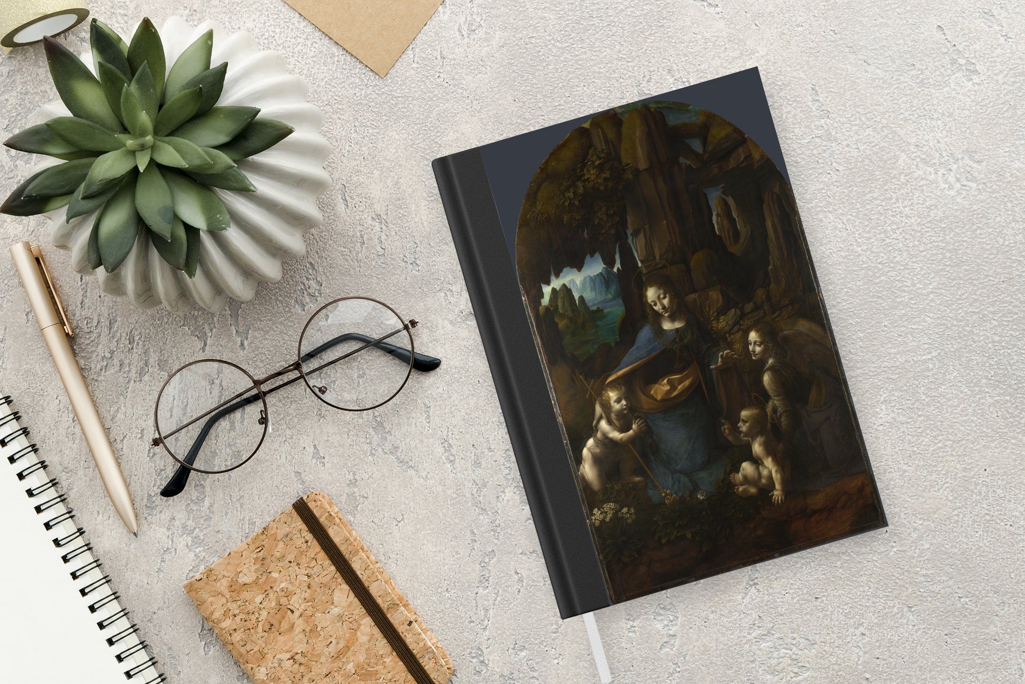 MuchoWow Notizbuch Jungfrau auf Merkzettel, Haushaltsbuch Tagebuch, da Vinci, dem Seiten, Leonardo Journal, A5, 98 Felsen - Notizheft