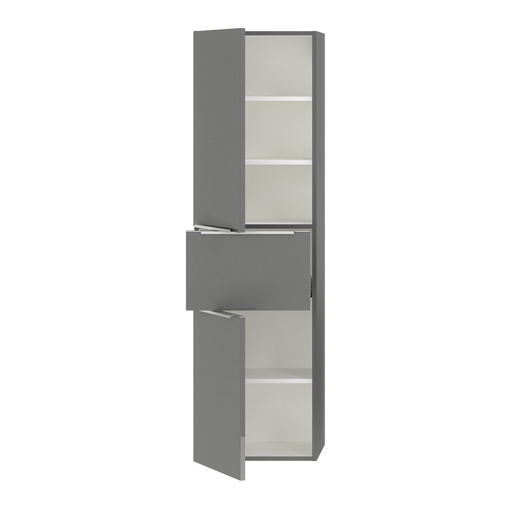 Lomadox Hochschrank PALERMO-136-GREY grau edelstahlfarbenen Griffen cm mit 45/160/37,4