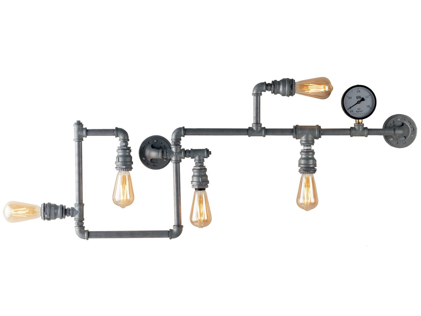 LUCE Design LED Wandleuchte, LED Industrial Lampe wechselbar, ausgefallene Treppenhaus flach innen, antik Grau 114cm grau warmweiß, Rohr