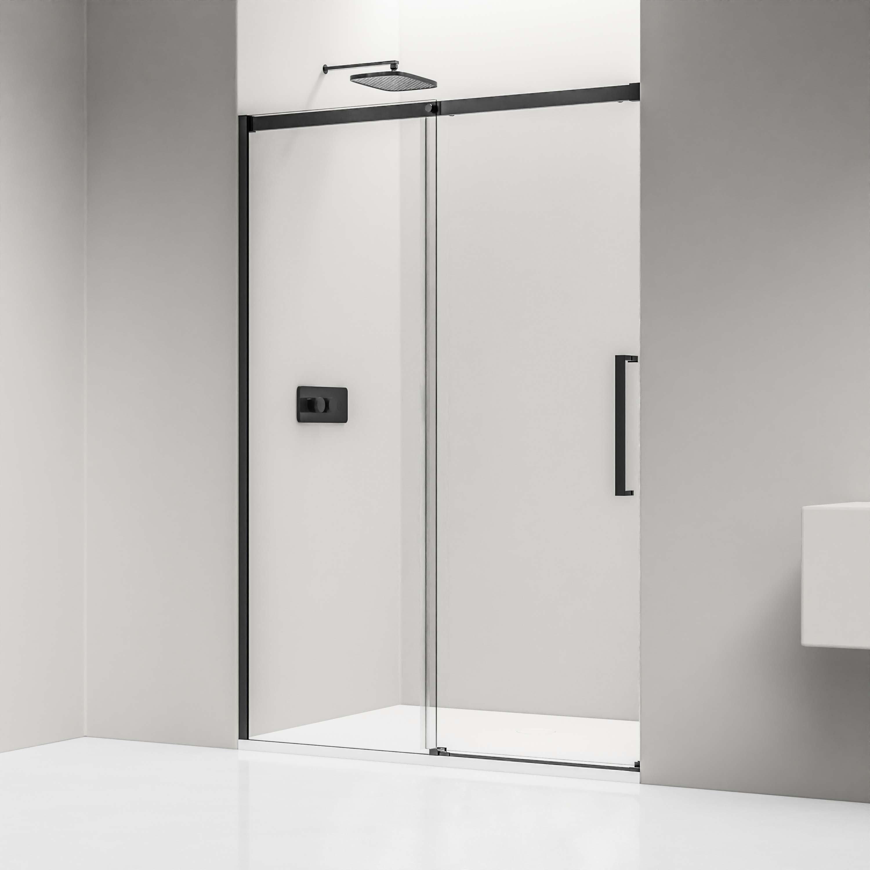 Bernstein Duschwand DX906 FLEX 100 cm Schwarz, ESG Sicherheitsglas 8mm, Nischendusche Schiebetür 100cm Soft-Close 8mm Nano Schwarz matt