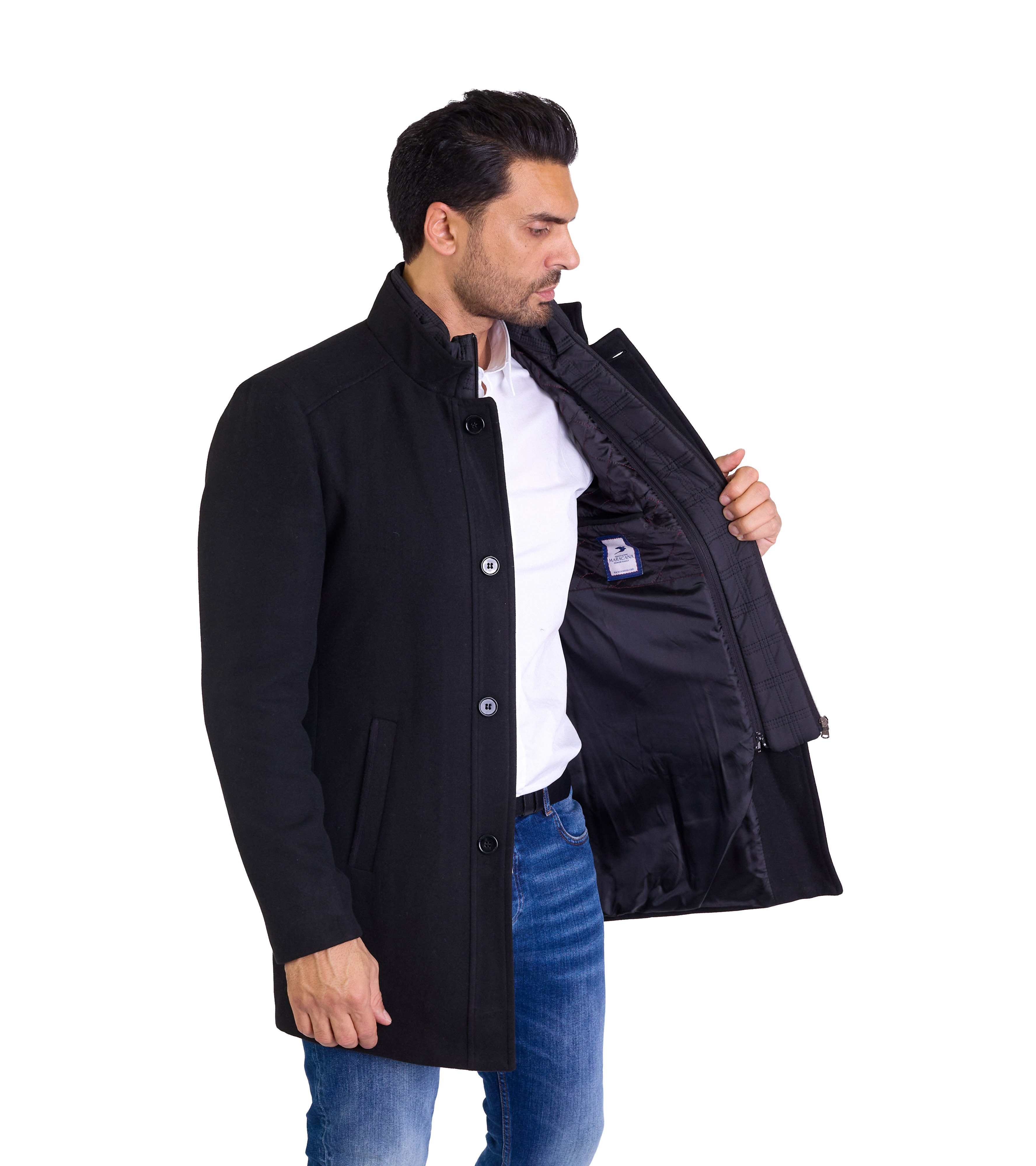 Denim Distriqt Wintermantel Herren Slim Fit Wintermantel Stehkragen Schwarz günstig online kaufen