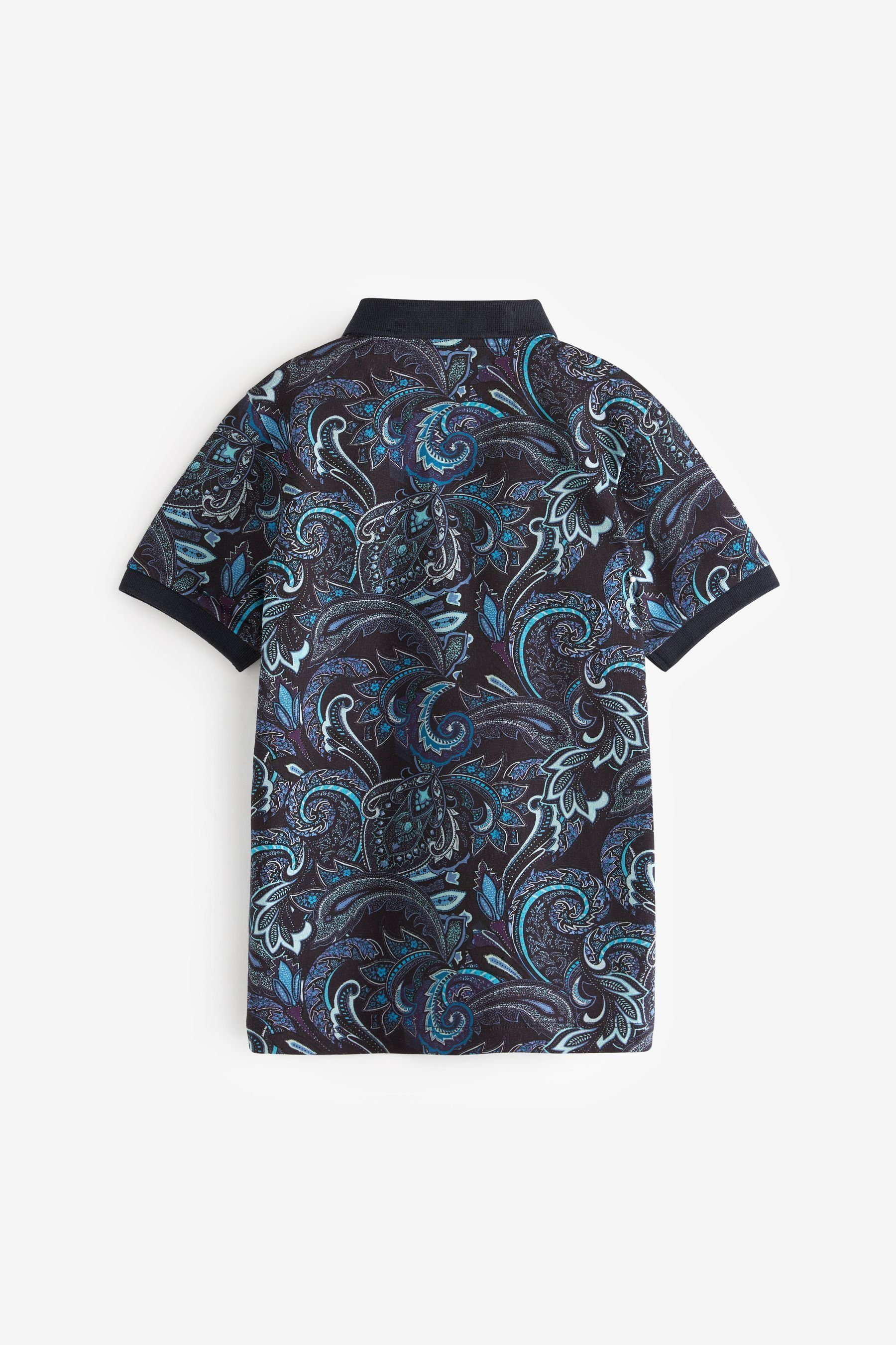 mit durchgehendem Poloshirt Next (1-tlg) Kurzärmeliges Print Poloshirt