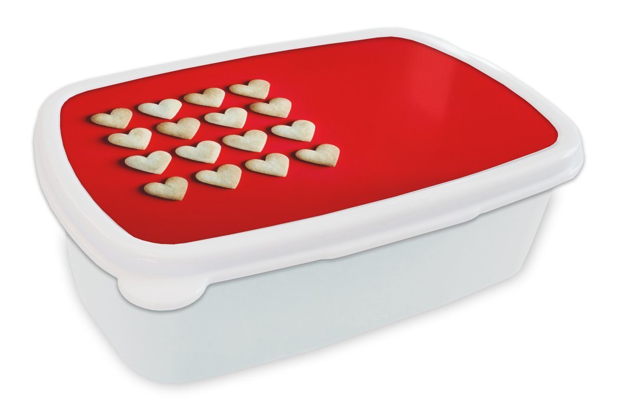 MuchoWow Lunchbox Herzförmige Kekse, Kunststoff, (2-tlg), Brotbox für Kinder und Erwachsene, Brotdose, für Jungs und Mädchen weiß