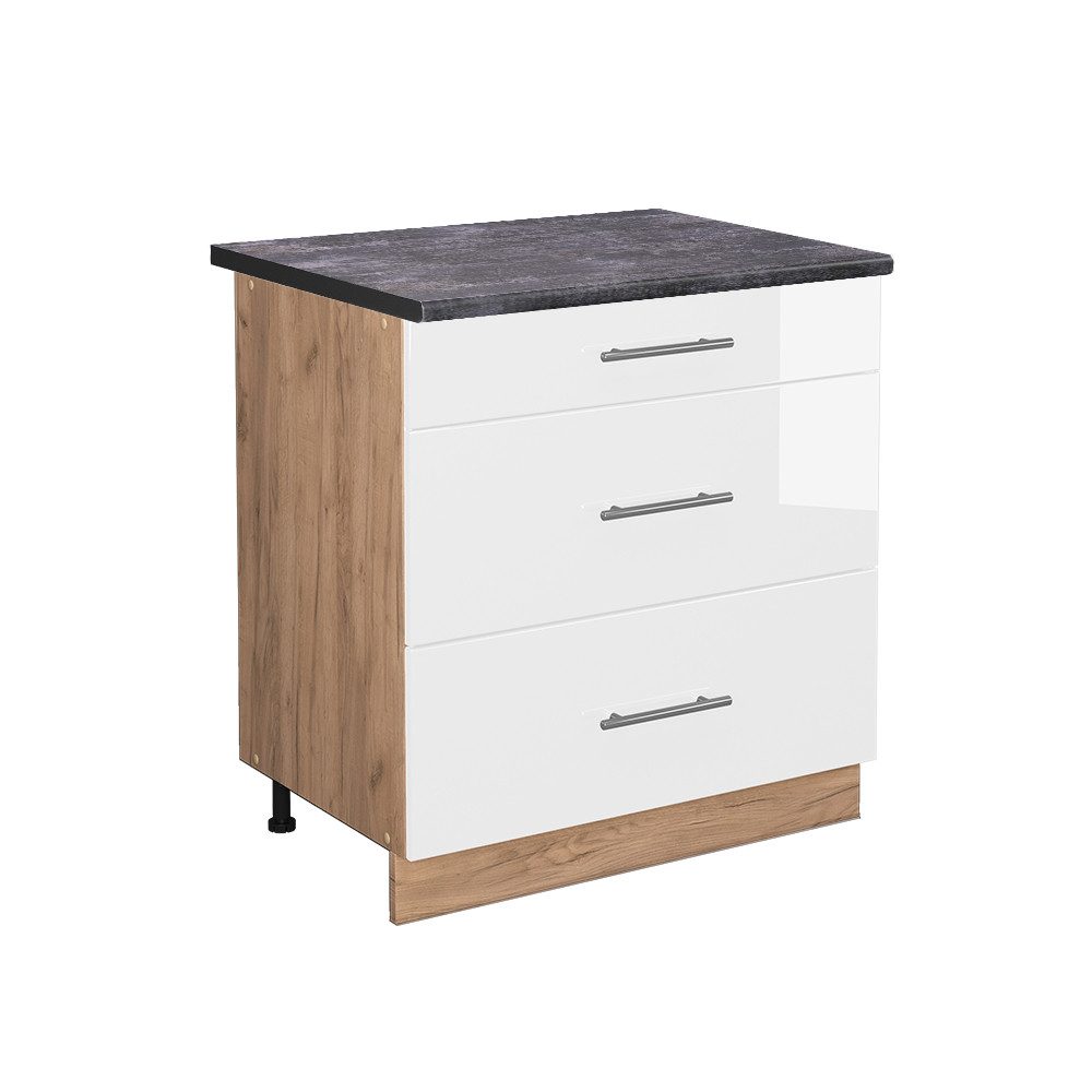 Vicco Unterschrank Fame-Line, Weiß Hochglanz/Goldkraft Eiche, günstig online kaufen