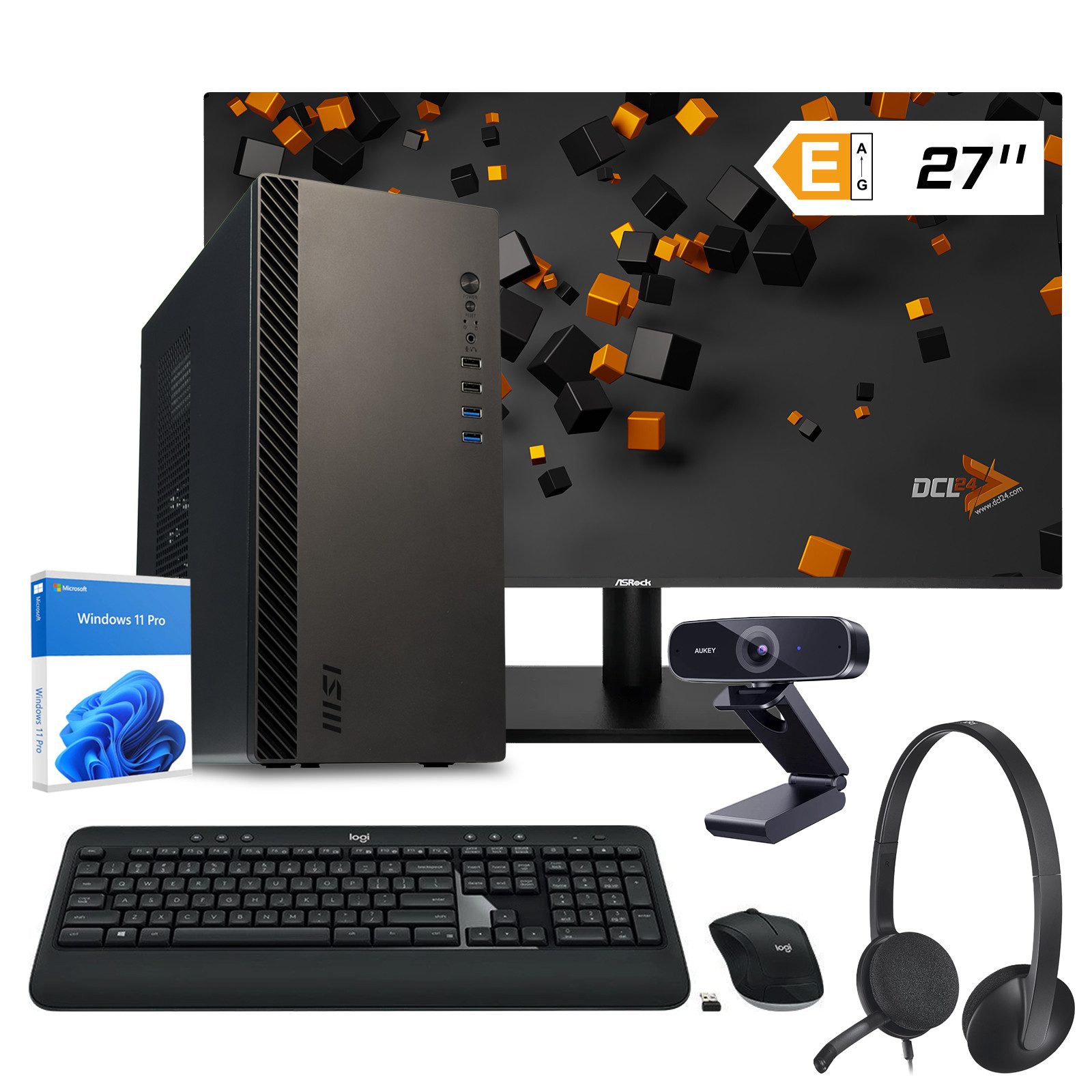 dcl24.de Office PC Set Intel i5-14400, Onboard, 16GB RAM, 1TB SSD, 27" Bundle PC-Set (27 Zoll, Intel Core i5 Intel Core i5-14400, Onboard, 16 GB RAM, 1000 GB SSD, Luft, Windows 11 Pro, WLAN)
