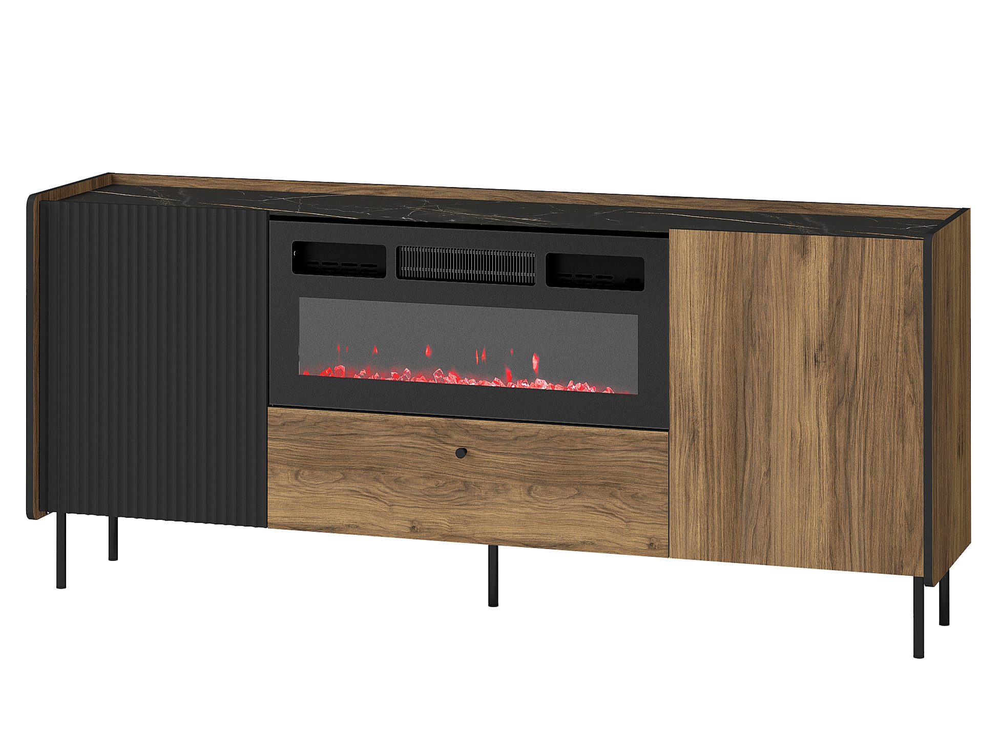 Compleo Kommode mit Elektrischem Kamin COMO, 2-Türen, Realistische LED-Flamme, Kommode mit Schublade