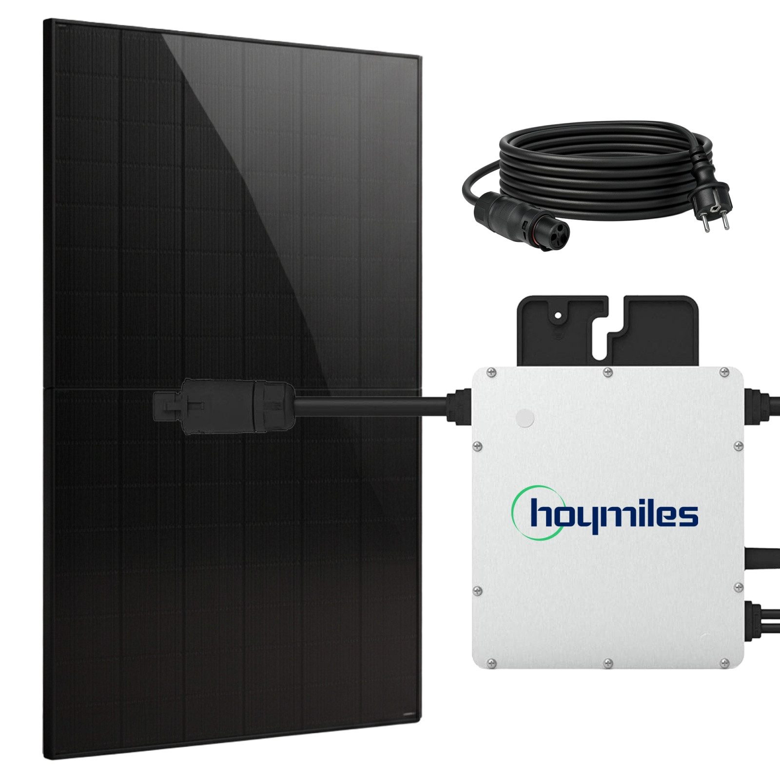 SUNNIVA Balkonkraftwerk 460W BIFAZIAL FULLBLACK komplett Steckdose, (HOYMILES 400 Watt Wechselrichter, PV Solaranlage Komplettset, 1x 460W N-Type Glas-Glas Bifacial Solarmodule, 5m Kabel)