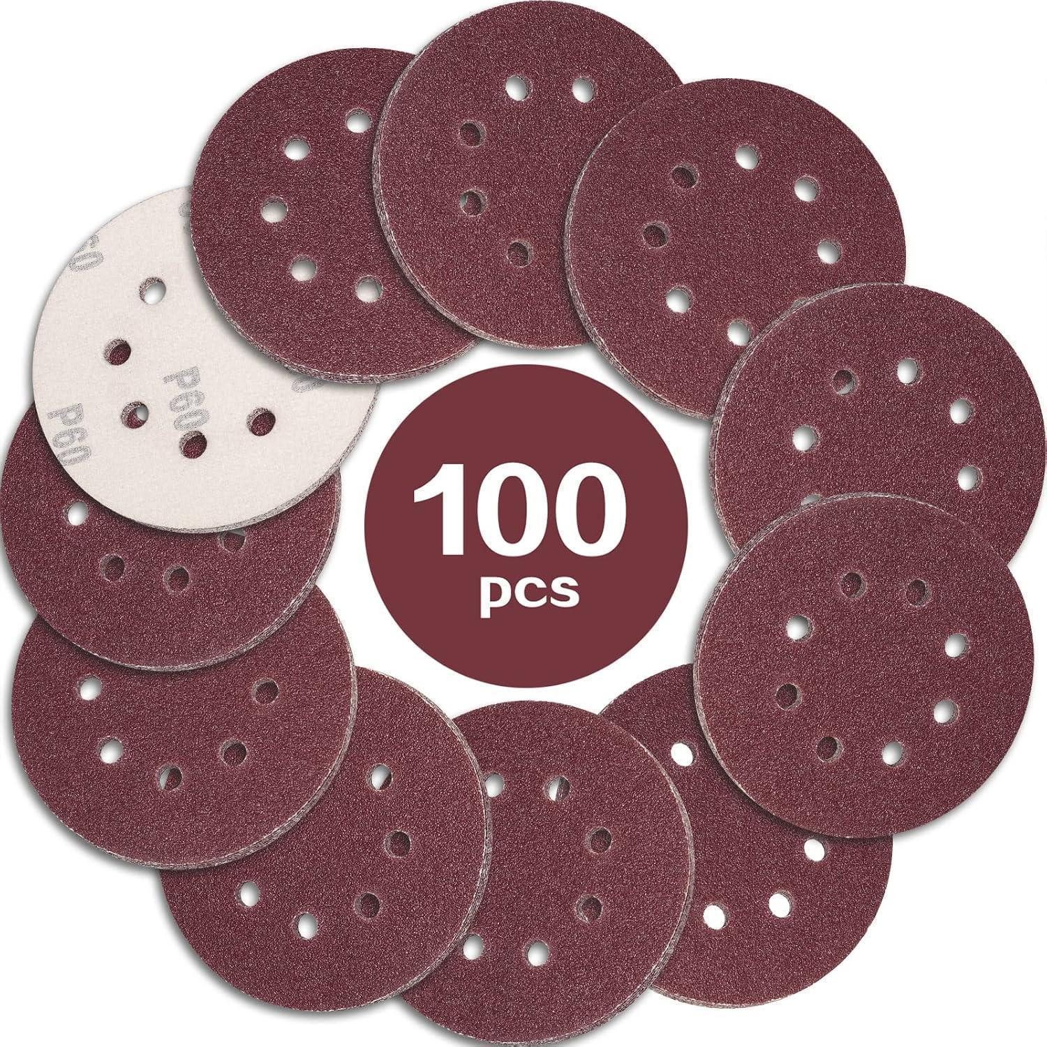 LuxusKollektion Schleifscheibe Schleifscheiben 125mm Klett Rund 8 Loch 100 Stück - 60 Körnung