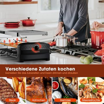 joyami Tischgrill Elektrisch Tischgrill mit Naturgrillstein und Grillplatte, 1400,00 W, 8 Pfännchen Elektrogrill, Spülmaschinenfest, PFOA frei