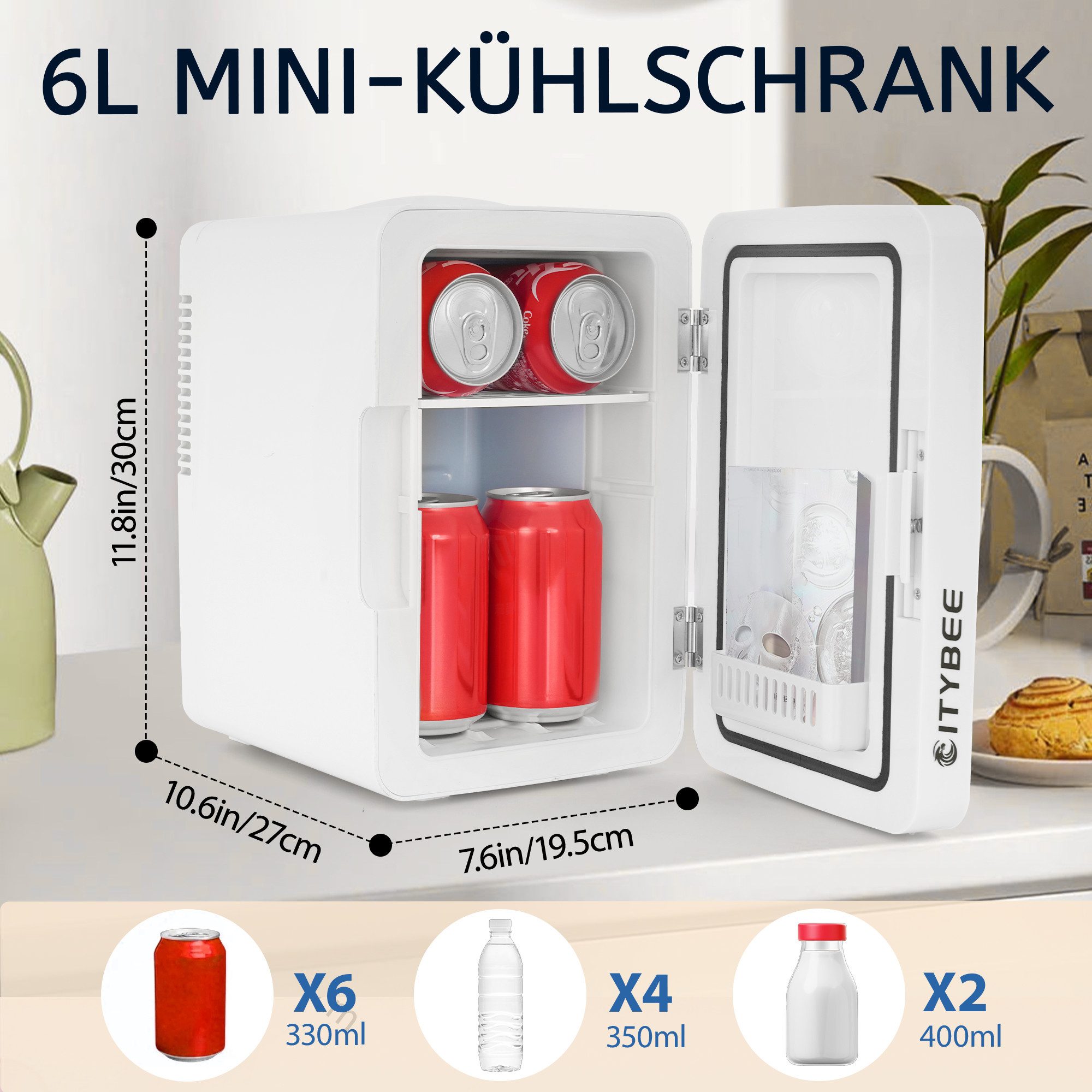 Nettlife Kühlbox 6L Klein Kühlschrank 12V 230V Mini Skincare Kühlschrank 19.5*27*30 CM, mit Spiegel&LED-Beleuchtung für Kosmetik Schönheitspflege
