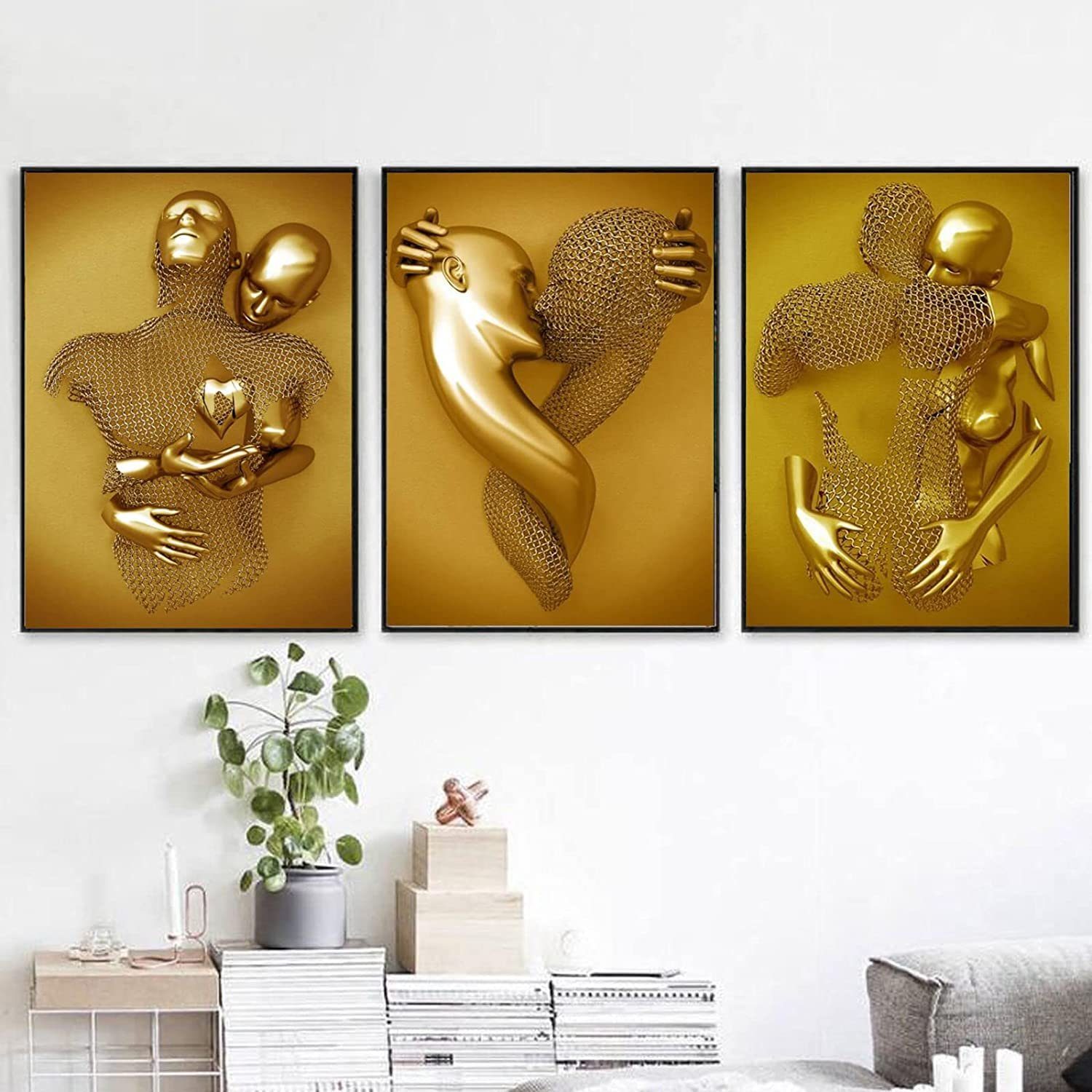 Leway Kunstdruck »Bild Leinwand Kunst Wand 3er, Liebesherz 3D Effekt,  Paare, Metallkunst Set, abstrakte Metallfigur Skulptur Deko,Gold,No Frame«  online kaufen | OTTO