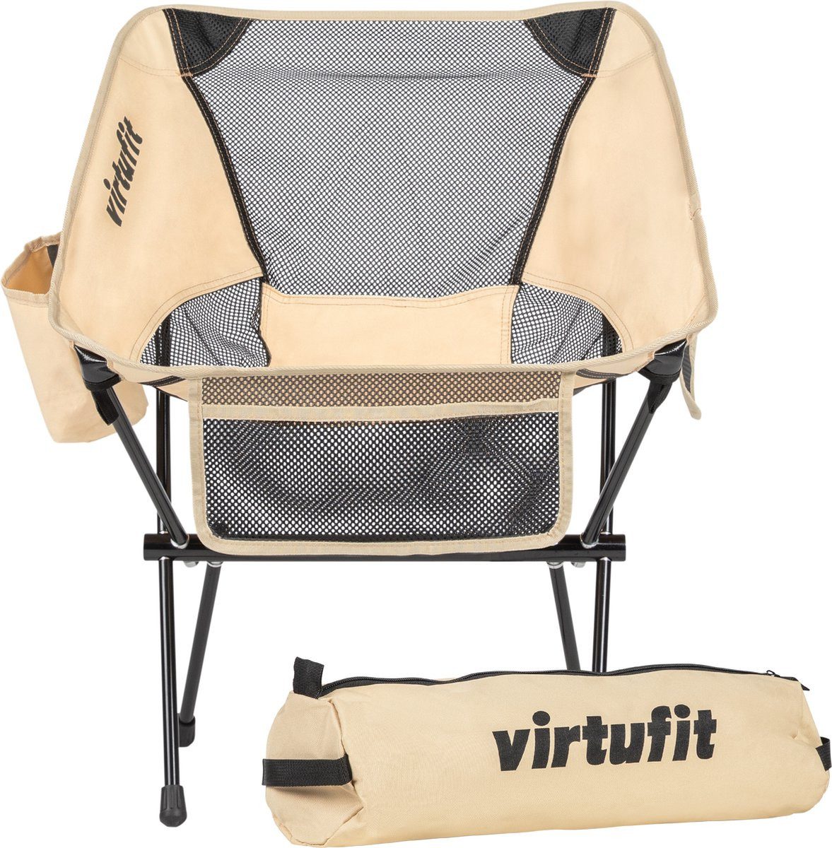 VirtuFit Campingstuhl VirtuFit Campingstuhl Compact klappbar mit Becherhalter Beige