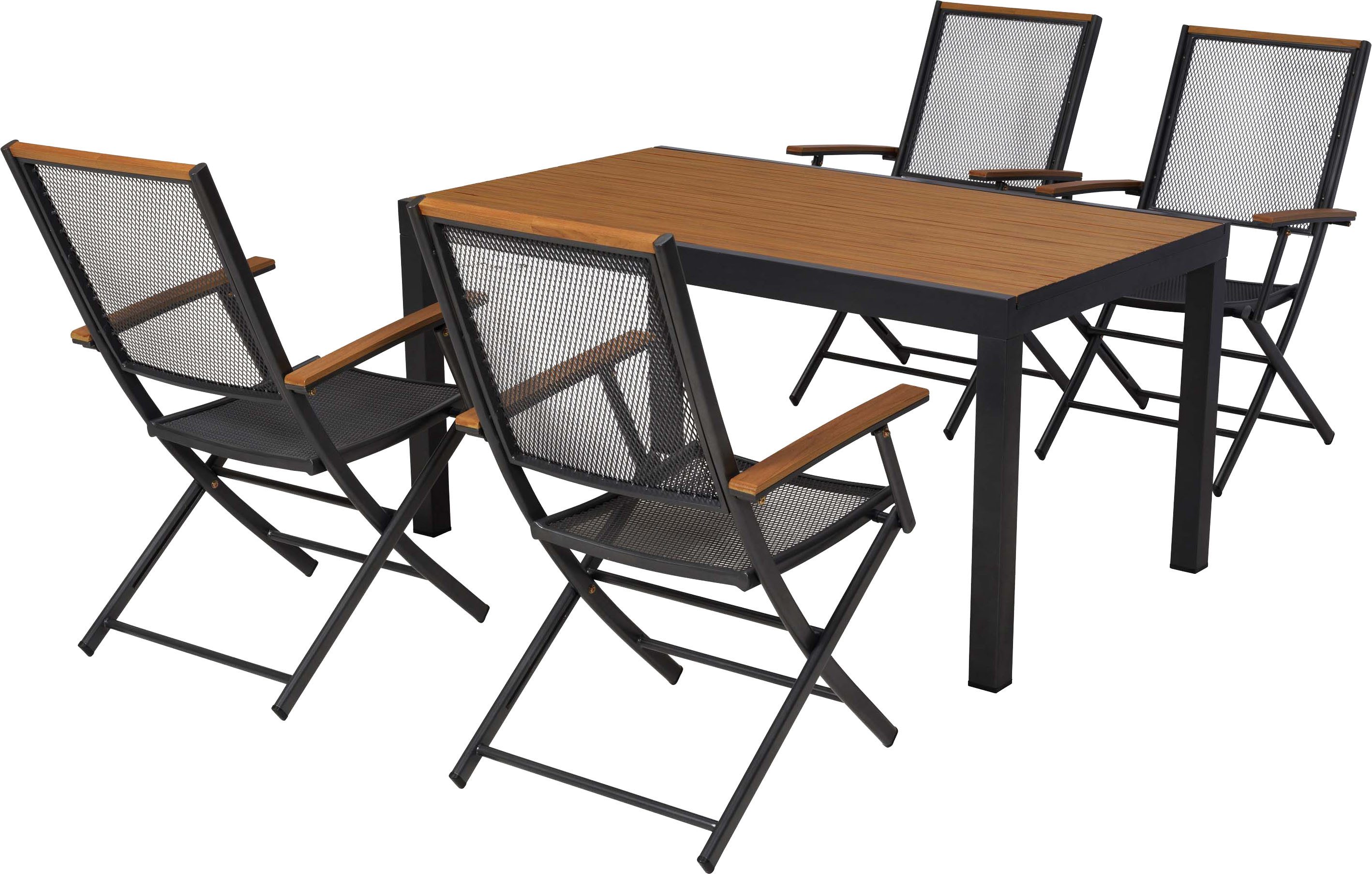 MERXX Garten-Essgruppe Itanos, (Set, 5-tlg), inkl. 4 Klappsessel, 1 Tisch