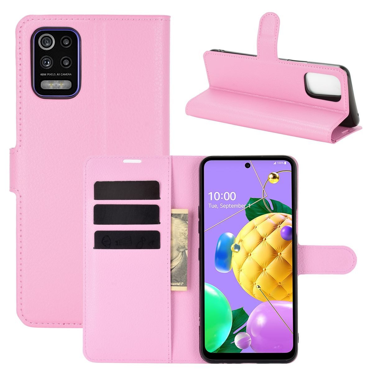 König Design Handyhülle LG K52, Schutzhülle Schutztasche Case Cover Etuis Wallet Klapptasche Bookstyle