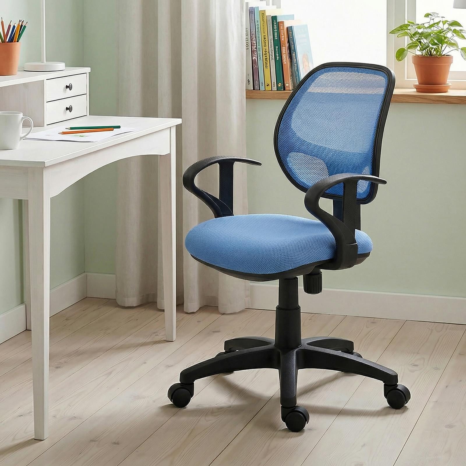 IDIMEX Schreibtischstuhl COOL, für Kinder ergonomisch und höhenverstellbar mit Armlehnen Hellblau