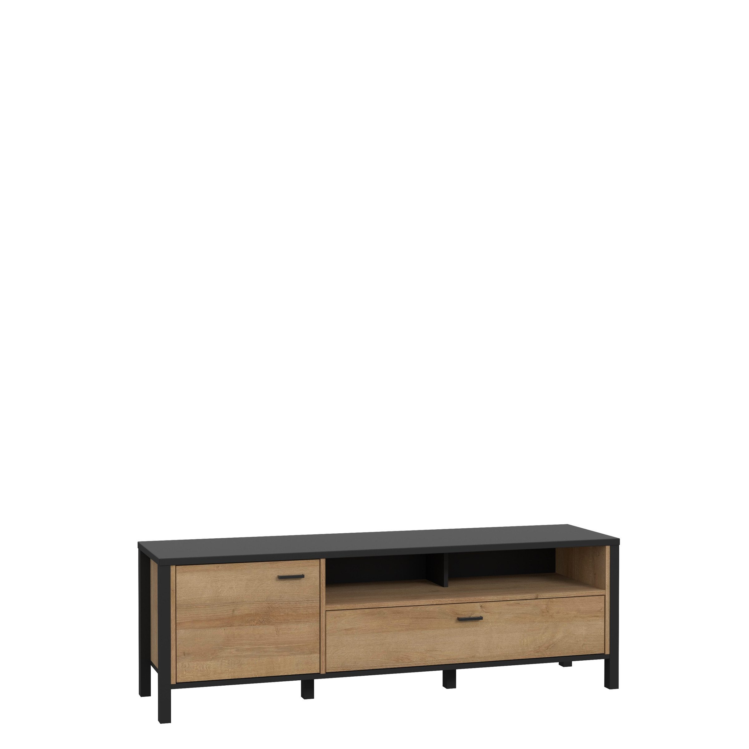 freiraum Lowboard HIGH ROCK, Schwarz/ Riviera Eiche Dekor mit Schublade - 151,3x49,9x40,2cm (BxHxT)