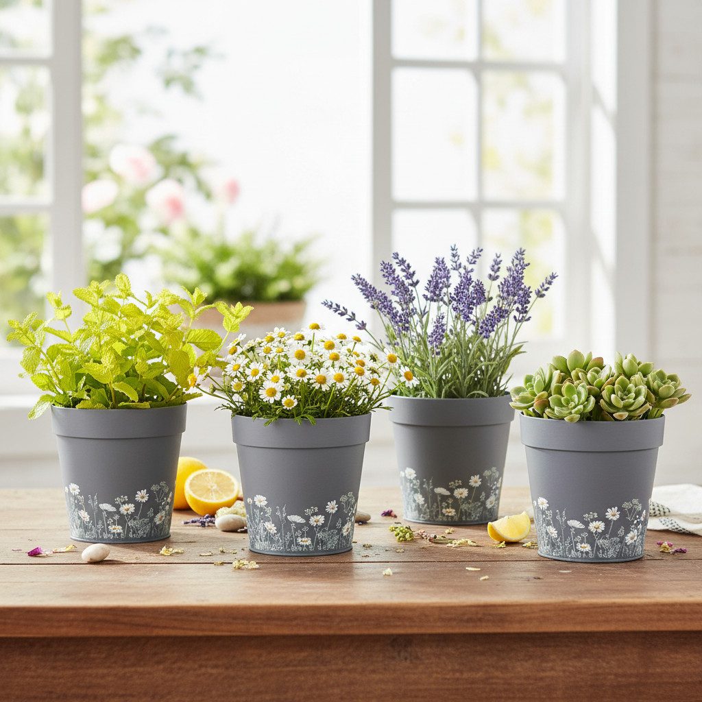 Florists Products Übertopf Blumentopf mit Blumenmotiv für stilvolle Dekoration und, 4 Stück