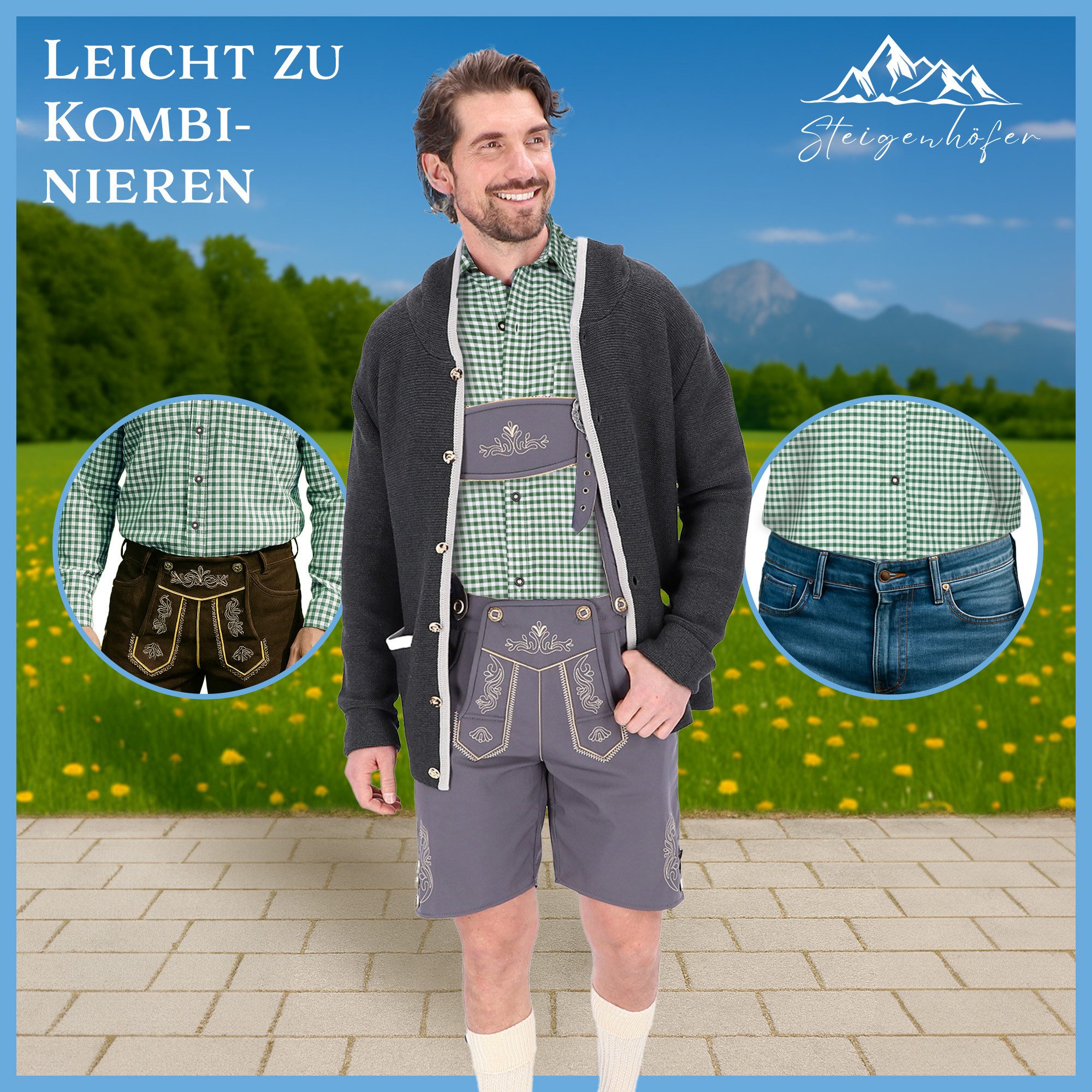 Steigenhöfer Manufaktur Trachtenhemd Trachtenhemd Herren Langarm - Heinz - zum Oktoberfest - Grün - L – Bild 5 von 5