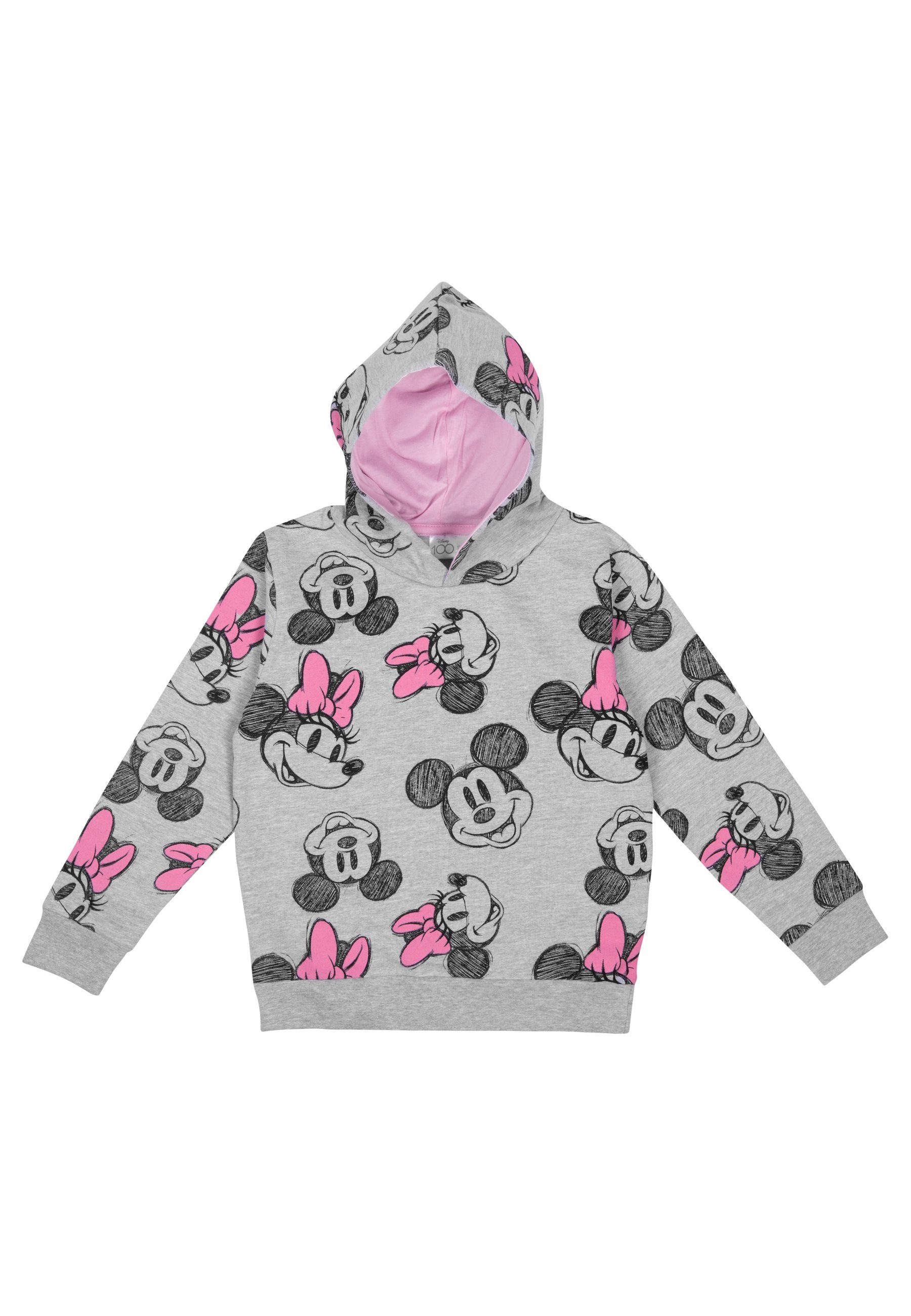 United Labels® Sweatshirt Disney Minnie Mouse Hoodie für Mädchen - Kapuzenpullover Grau/Rosa