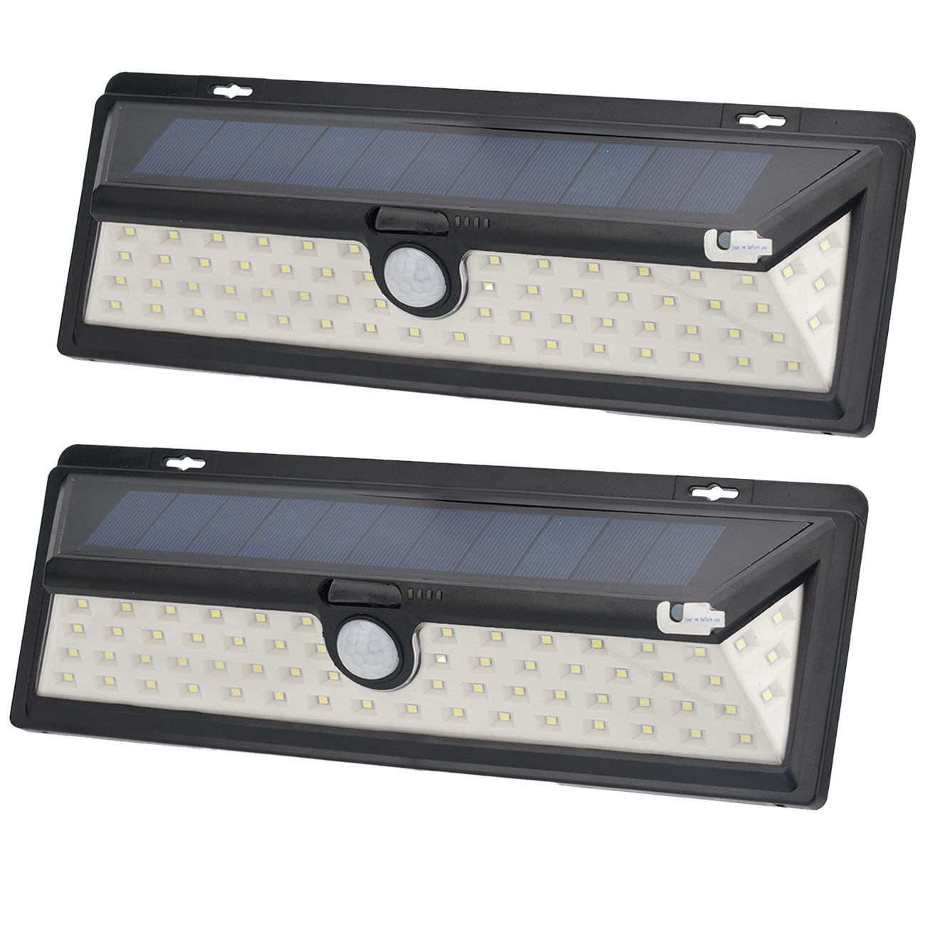 Casativo LED Außen-Wandleuchte Solar-Wandleuchte mit PIR-Sensor 66 LEDs 800 lm 13,2W IP44, LED fest integriert, 66 helle LEDs mit je 0,2 Watt (13,2 Watt gesamt), 3.600 mAh Akku/smarter Nachtlicht-Modus/LEDs mit Seitenlicht