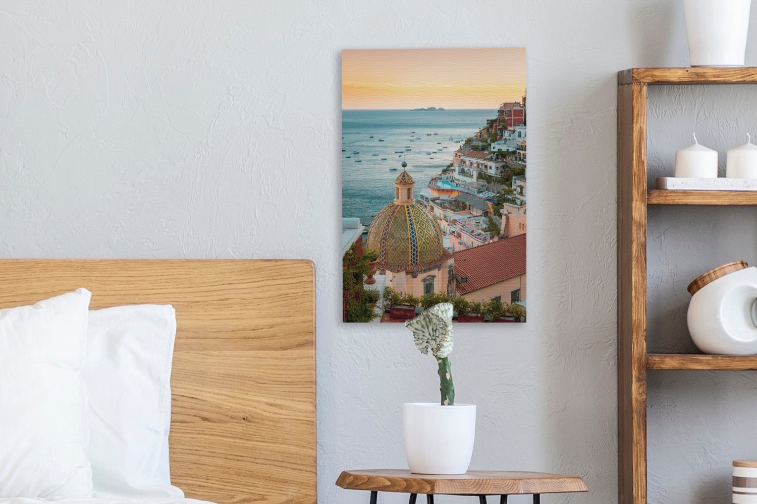 OneMillionCanvasses® Leinwandbild Italien - fertig Häuser, Zackenaufhänger, 20x30 cm St), Meer (1 inkl. Leinwandbild Gemälde, bespannt 