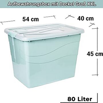 Centi Stapelbox Aufbewahrungsbox mit Deckel Groß XXL, Aufbewahrungsboxen, 80 L (Set, 2 St., 48L x 31B x 45H cm, grün), stapelbar Kisten mit Deckel, Rollen, Clip-Griffen und Lüftungsklappe