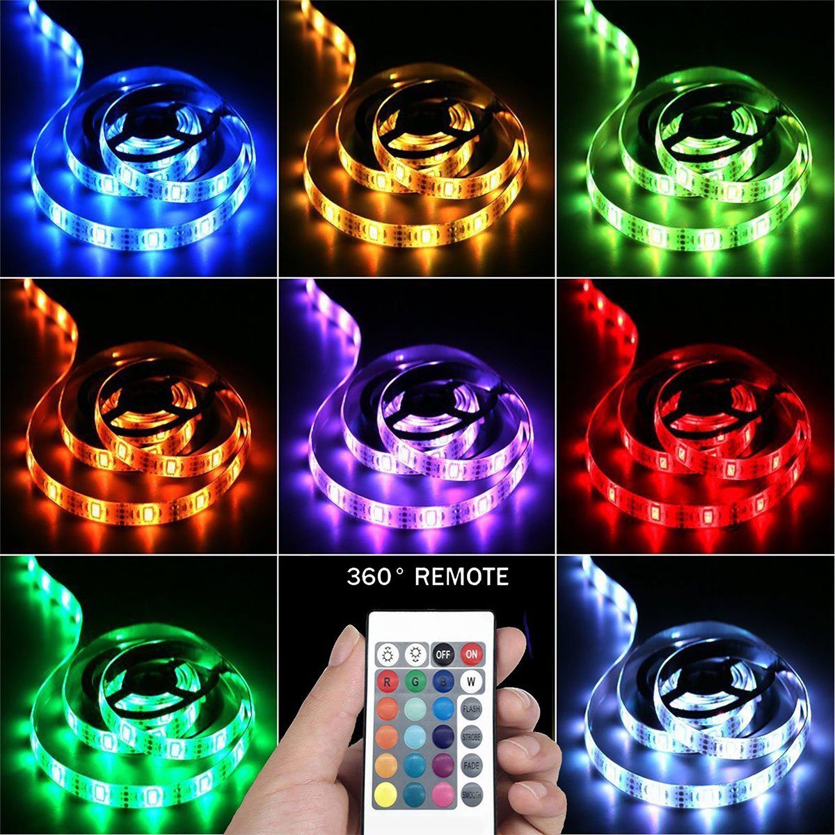 16 - LED-Streifen oyajia Strip mit 5m/2m RGB mit Millionen LEDs Fernbedienung, IR LED 5050 Streifen Farben LED-Lichterketten, LED-Streifen 5m 150