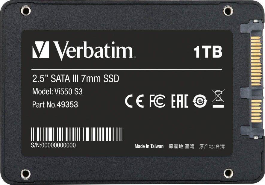 Verbatim Vi550 S3 interne SSD (1 TB) 2,5" 520 MB/S Lesegeschwindigkeit, 500 MB/S Schreibgeschwindigkeit