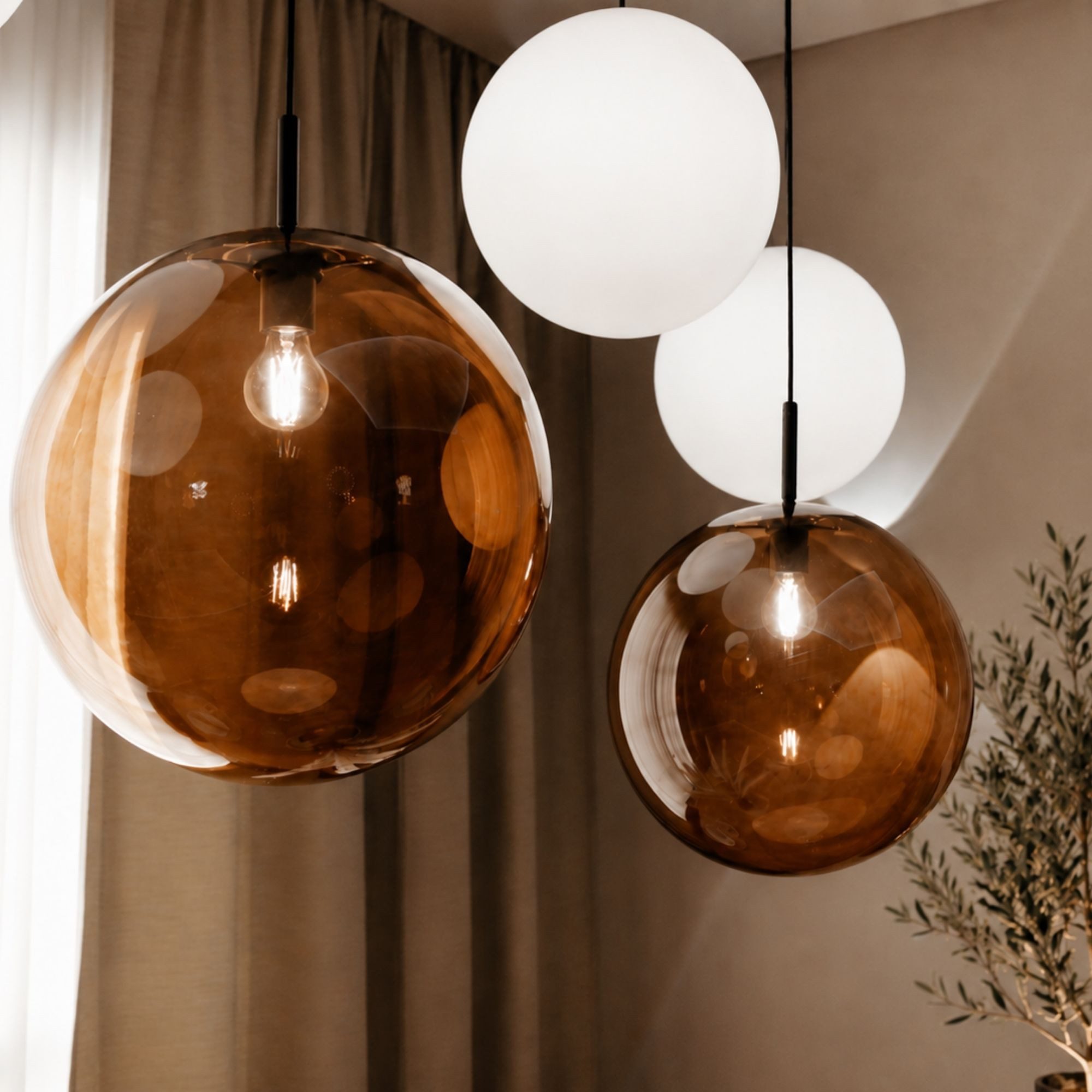 s.luce Pendelleuchte Orb Glaskugel Hängelampe 150cm Aufhängung Schwarz Rauch