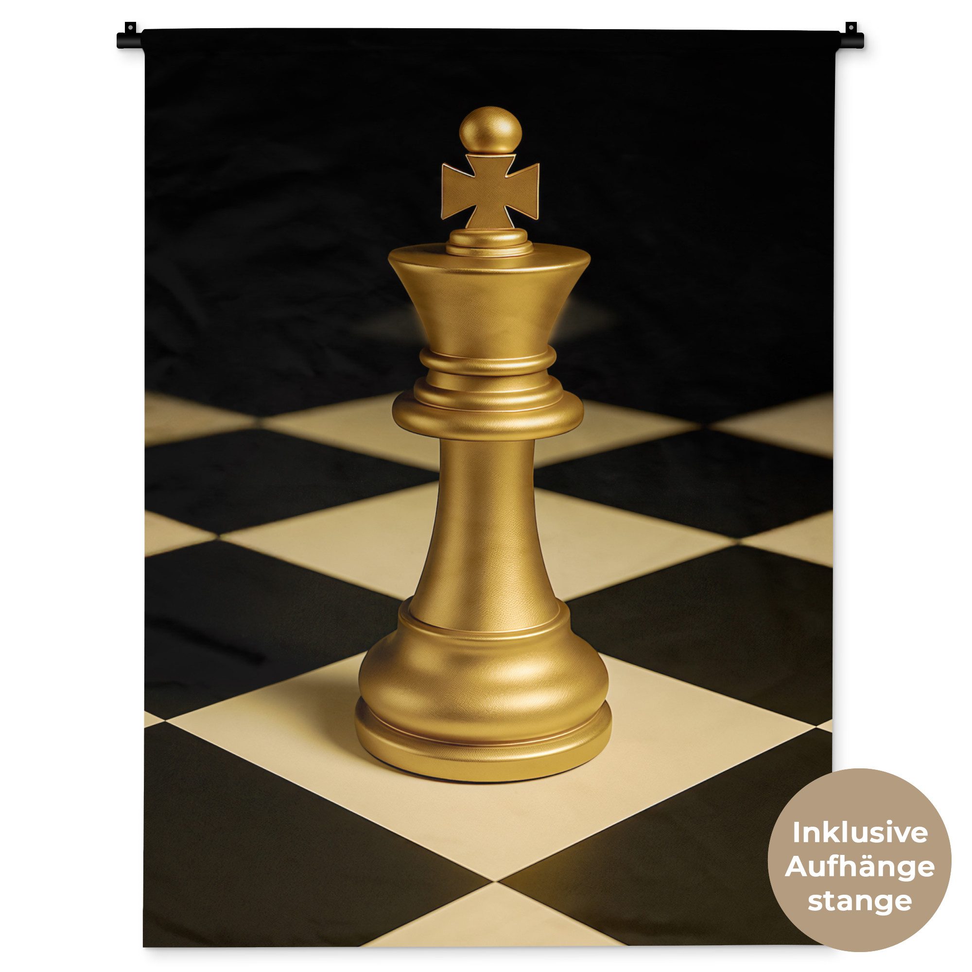 MuchoWow Wandteppich Schachfigur - König - Schachbrett - Blockiert, Rechteckig, Höhe: 3 mm, Wanddeko Teppich Wohnzimmer, Schlafzimmer, 90x120 cm