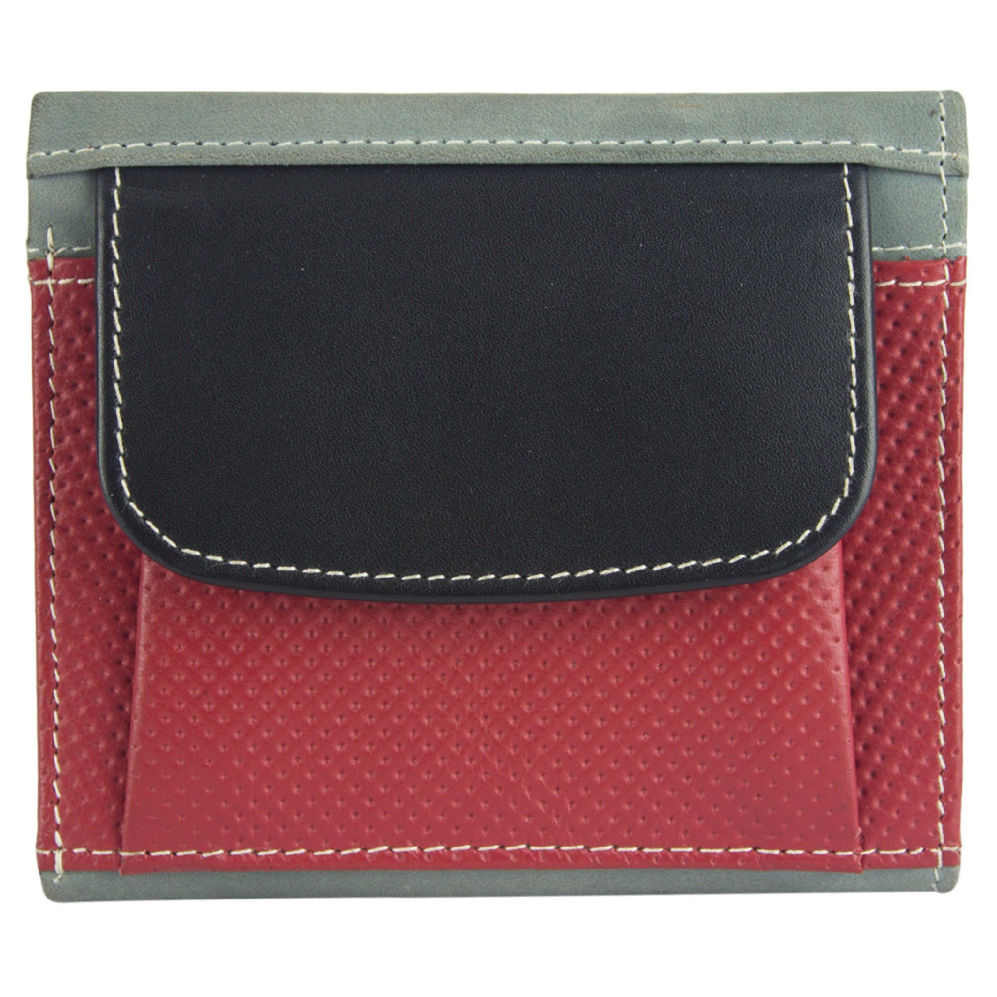 Brieftasche klein Leder, echt aus mit RFID-Schutz, Lederresten, grau/schwarz/rot Geldbörse Sunsa recycelten Damen, Portemonnaie Leder echt Geldbeutel Unisex
