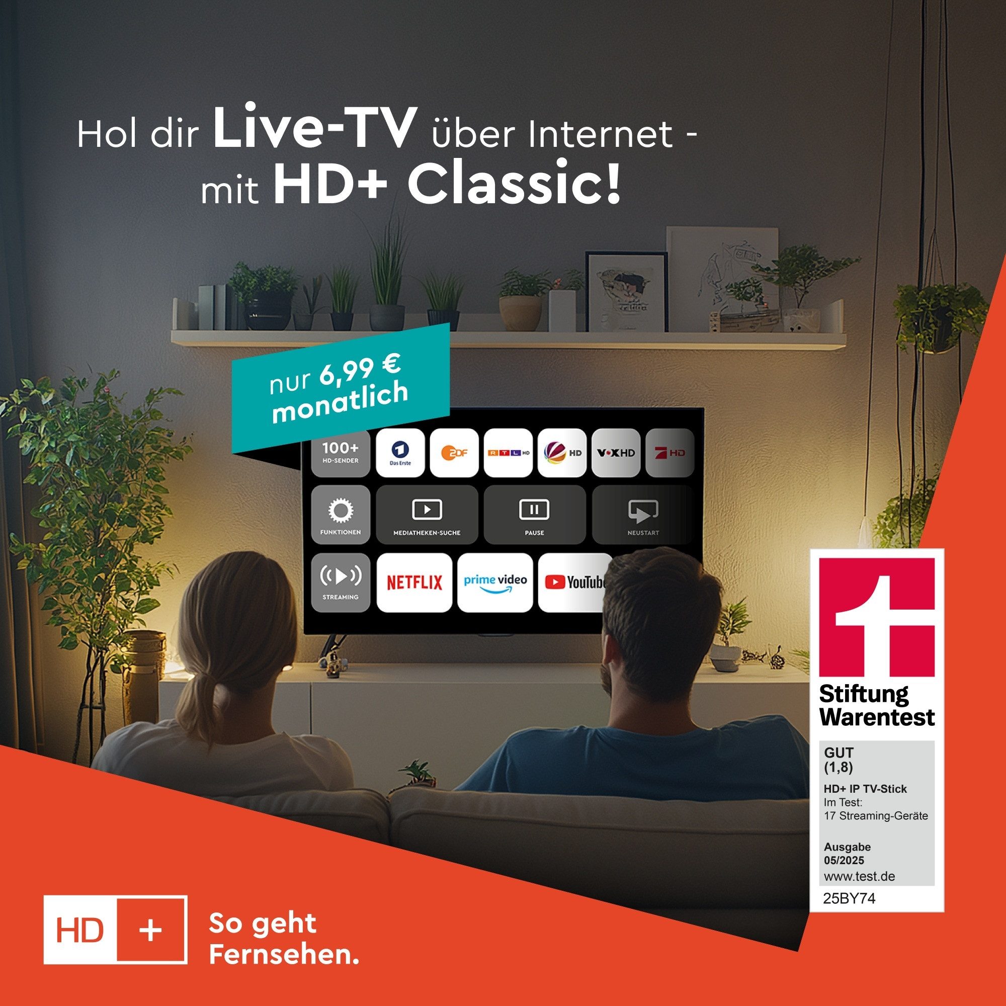 HD+ Streaming-Stick IP TV-Stick, Android TV, Inkl. 3 Monate HD+ IP, 4k UHD