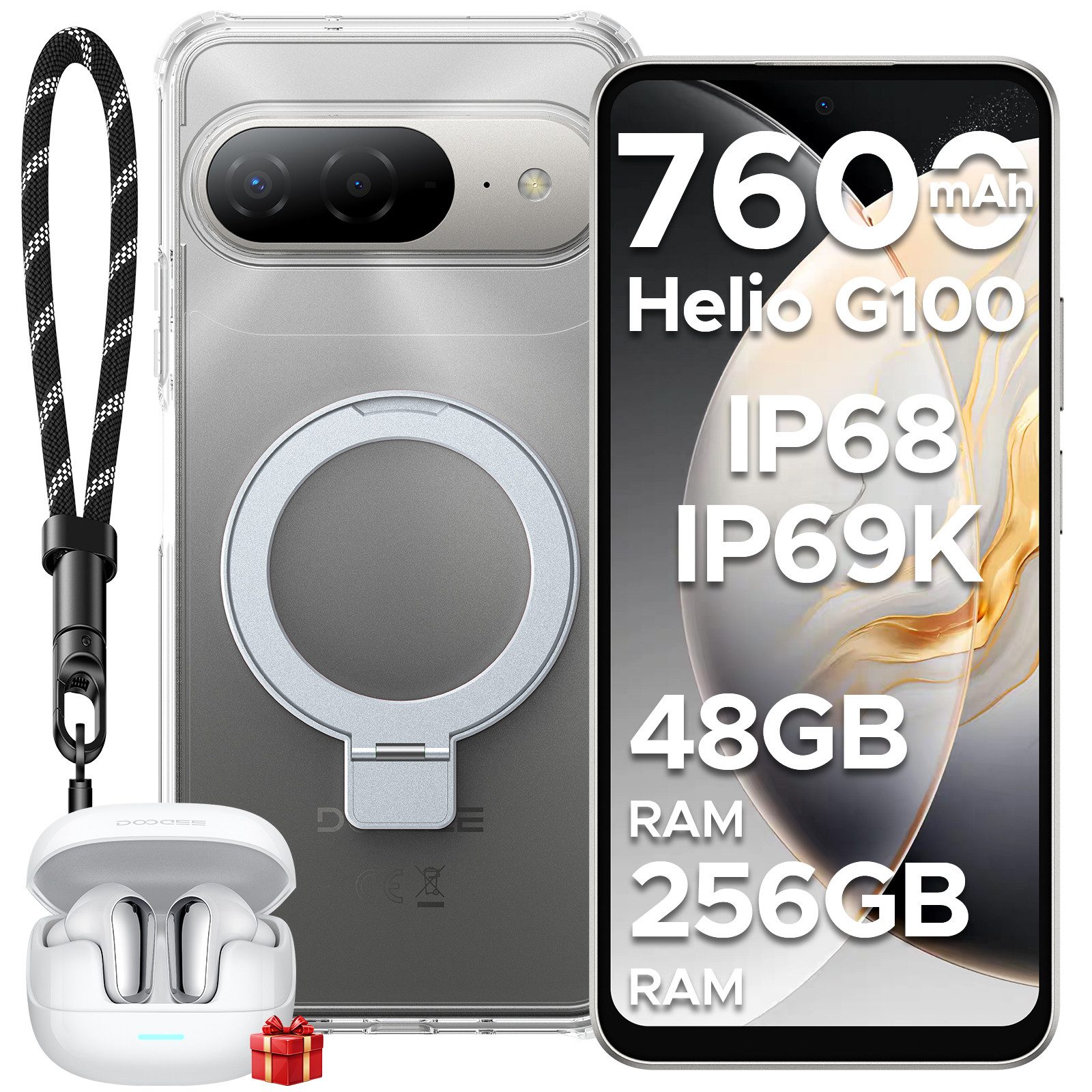 DOOGEE B10 Android 16, IP68/IP69K, inkl. Kopfhörer, 7600mAh, 6.63",120Hz Smartphone (6,63 Zoll, 256 GB Speicherplatz)