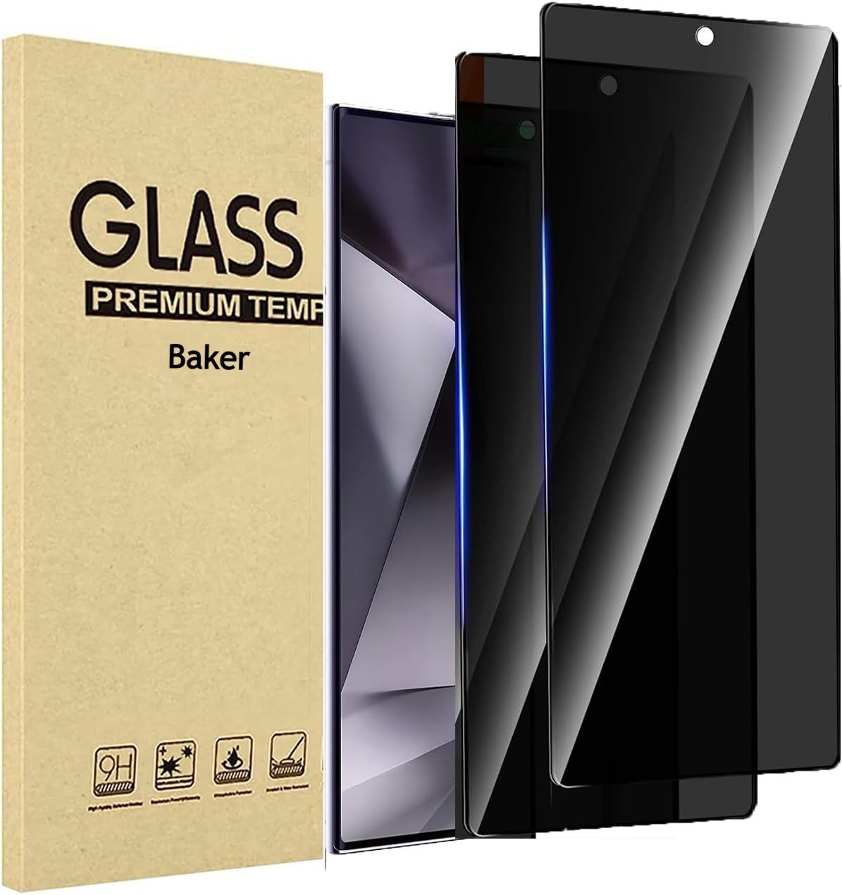 Baker Sichtschutzfolie 2x Panzerglas Blickschutz Samsung Galaxy S22 S23 S24 S25 Ultra Plus, (2 Pack), Privacy Schutzglas Displayschutzfolie Schutzfolie
