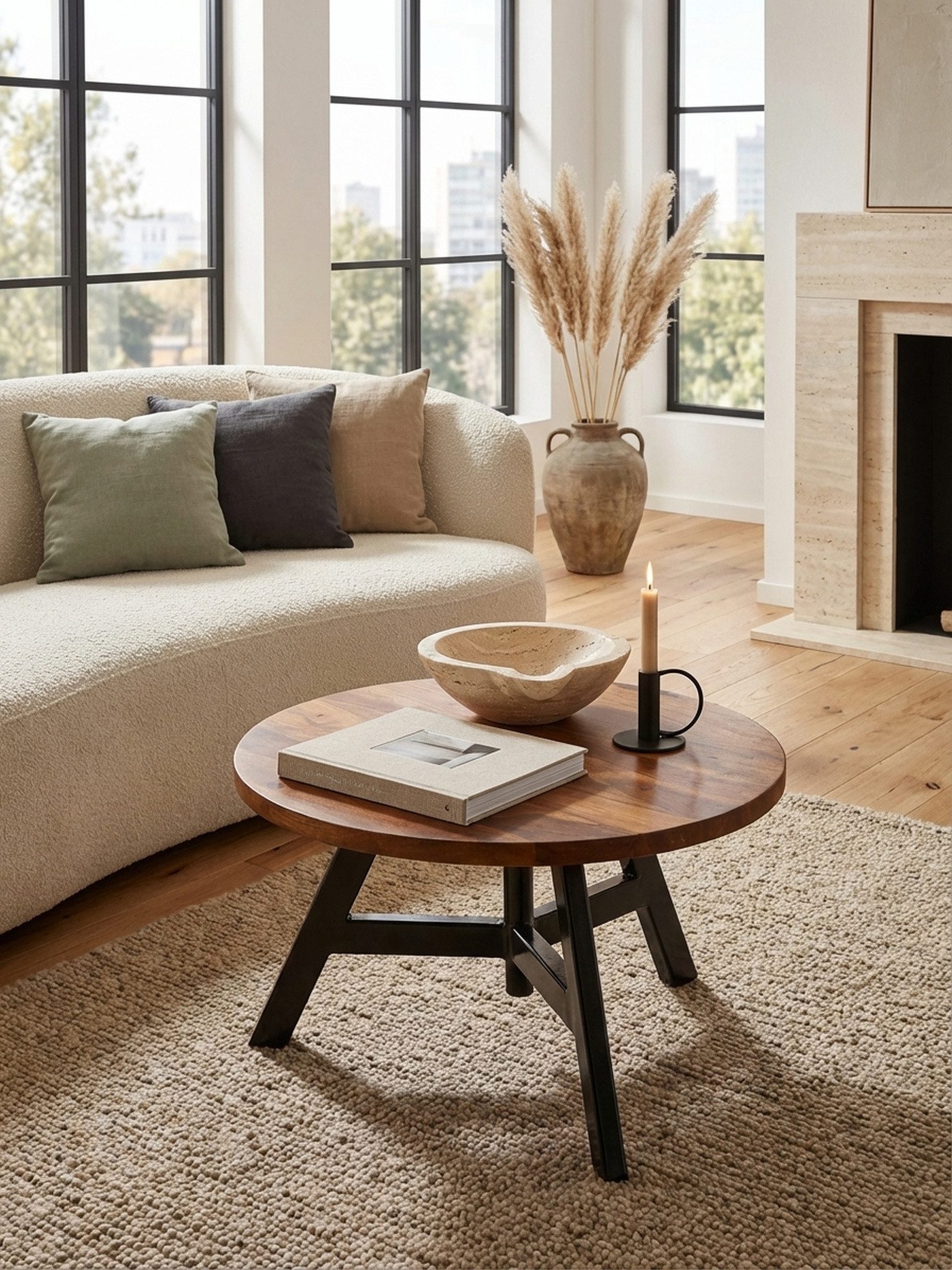 KADIMA DESIGN Couchtisch Couchtisch 60x60x35 cm Massivholz Metall Sofatisch Rund Wohnzimmer (Kleiner Tisch Beistelltisch Wohnzimmer Modern), Design Wohnzimmertisch Kaffeetisch Massiv