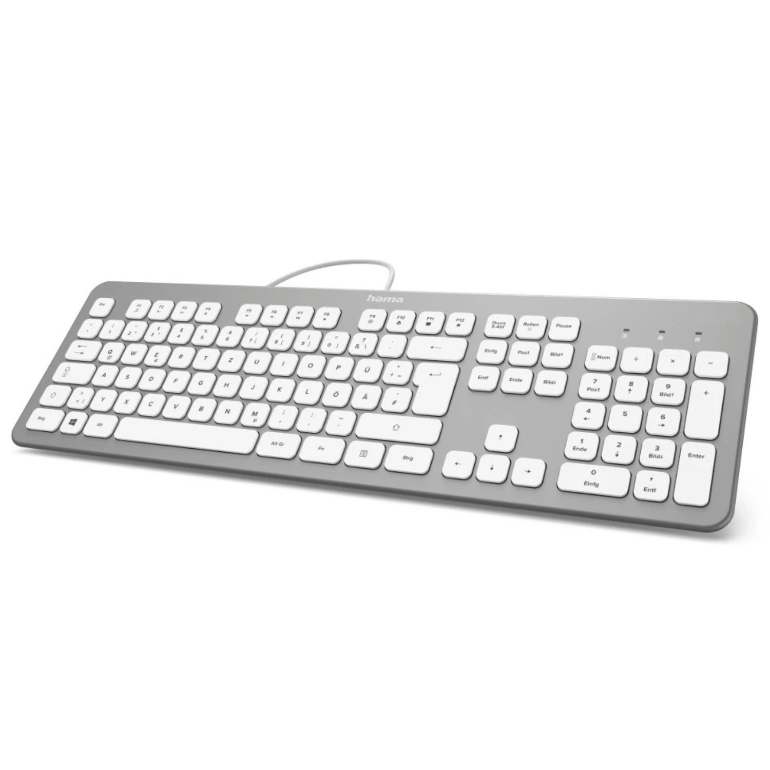 Hama Slim Keyboard Tastatur KC-700 DE-Layout Silber Gaming-Tastatur (Voll-Tastatur Scissor-Tasten Leise Ziffernblock Num-Pad Flach Office)