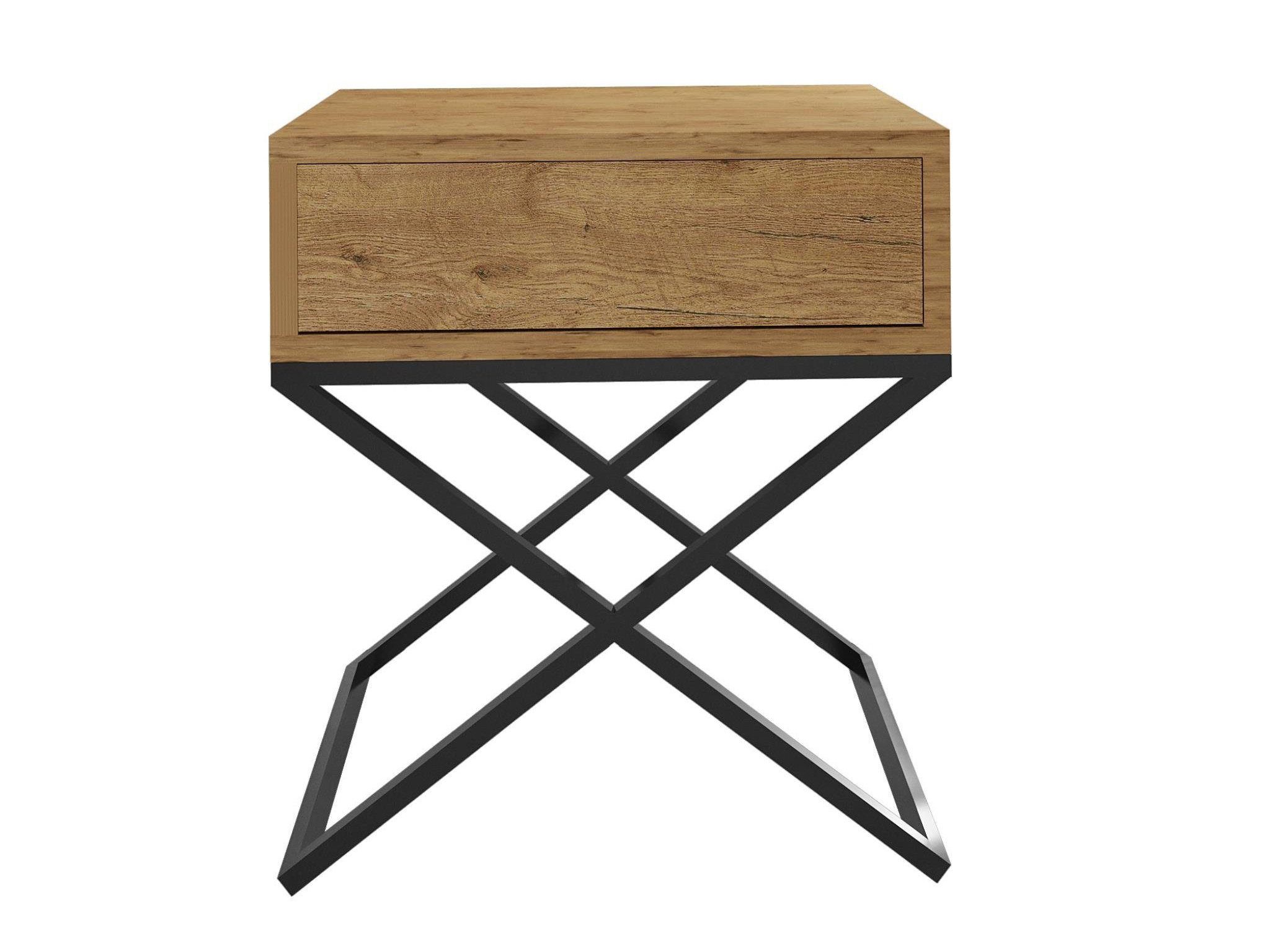 Beautysofa Nachttisch Max (inkl. Schublade, x-förmigen Metallgestell, 45 x 50 x 35 cm (B x H x T), kleine Tisch im modernes Deisgn für Schlafzimmer